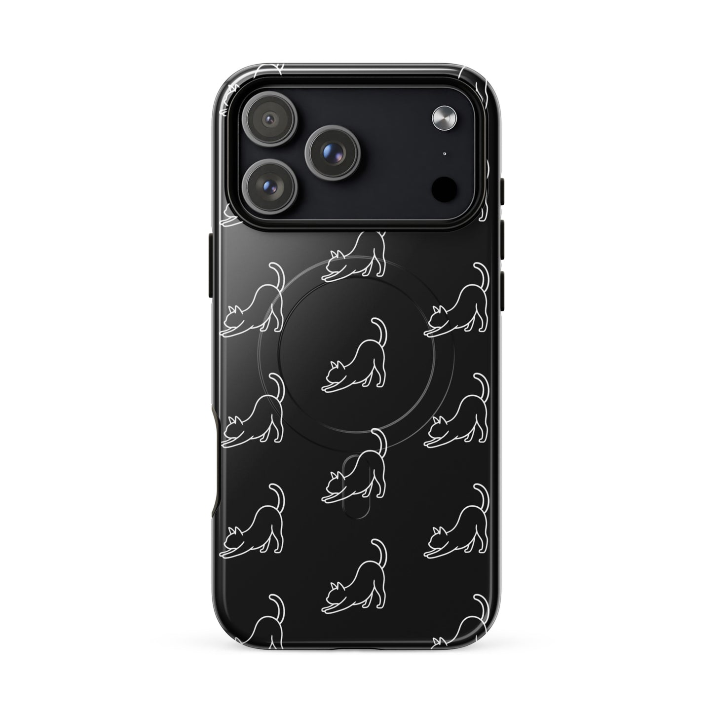 Magnetic Phone Case featuring a minimalist stretching cat pattern, perfect for cat lovers and phone protection.