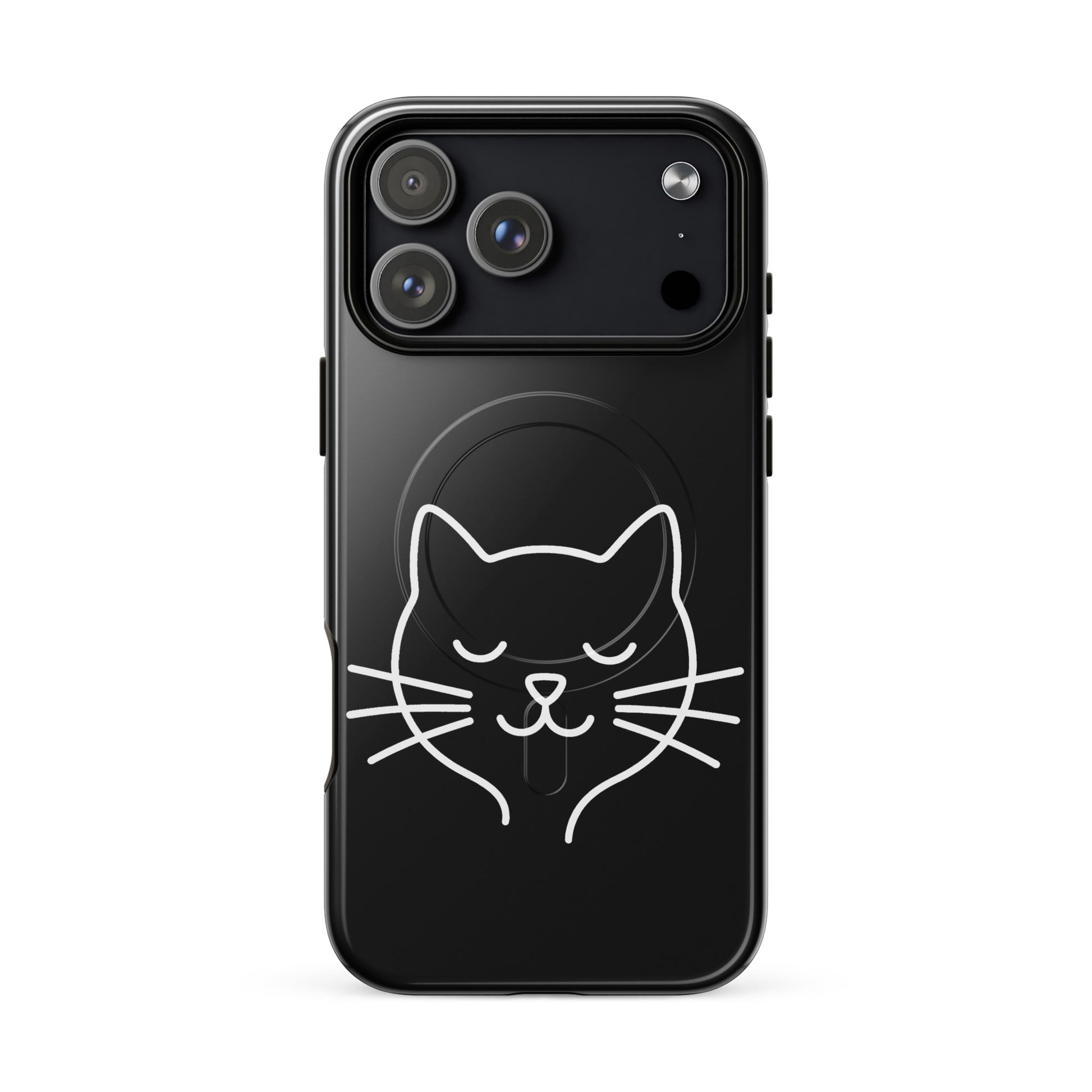 Magnetic Phone Case for iPhone featuring cute minimalist cat line art design in black