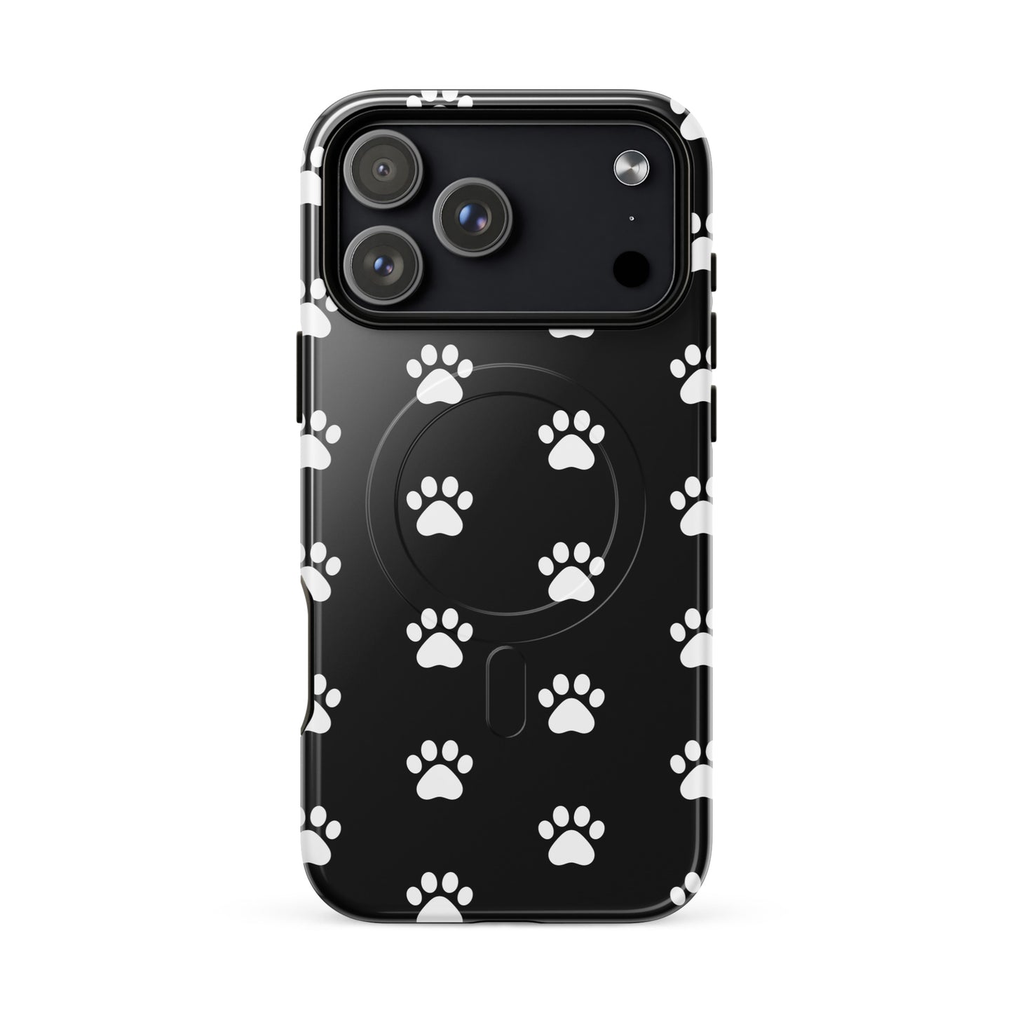 Magnetic Phone Case for iPhone with playful paw print design for pet lovers.