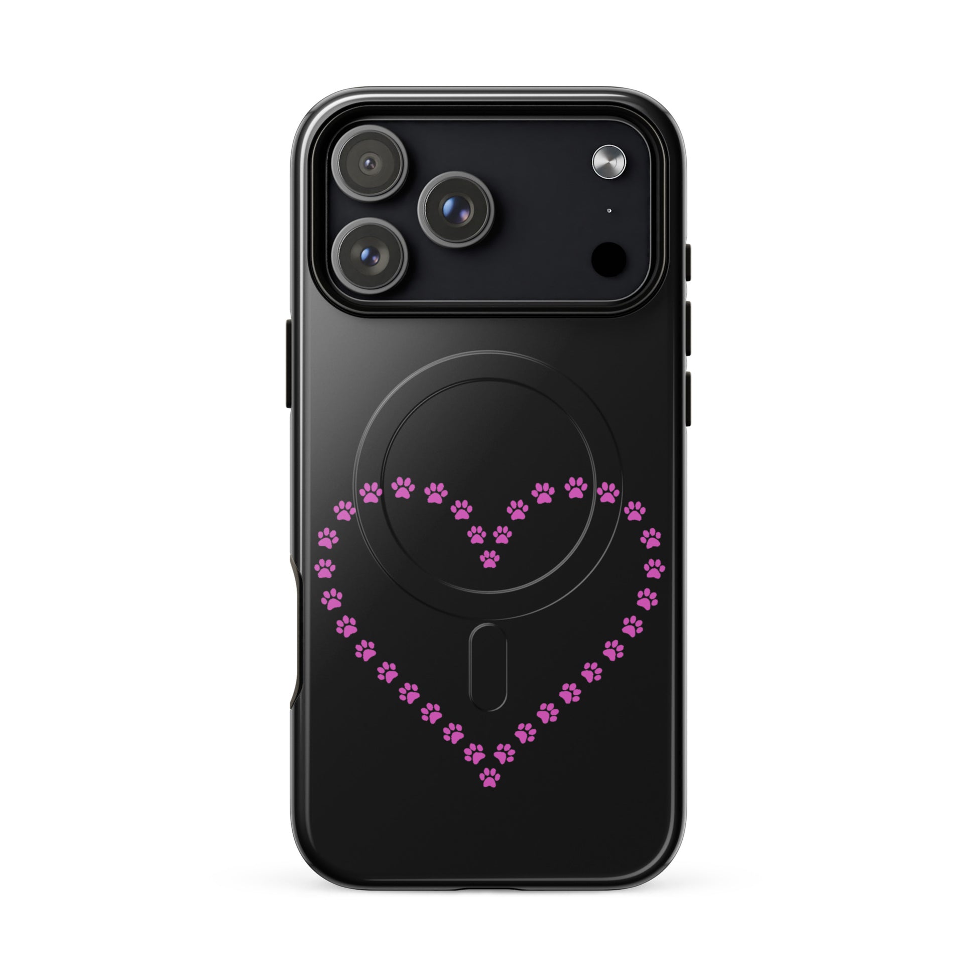 Magnetic Phone Case featuring a paw print heart design for pet lovers, perfect for iPhone protection.