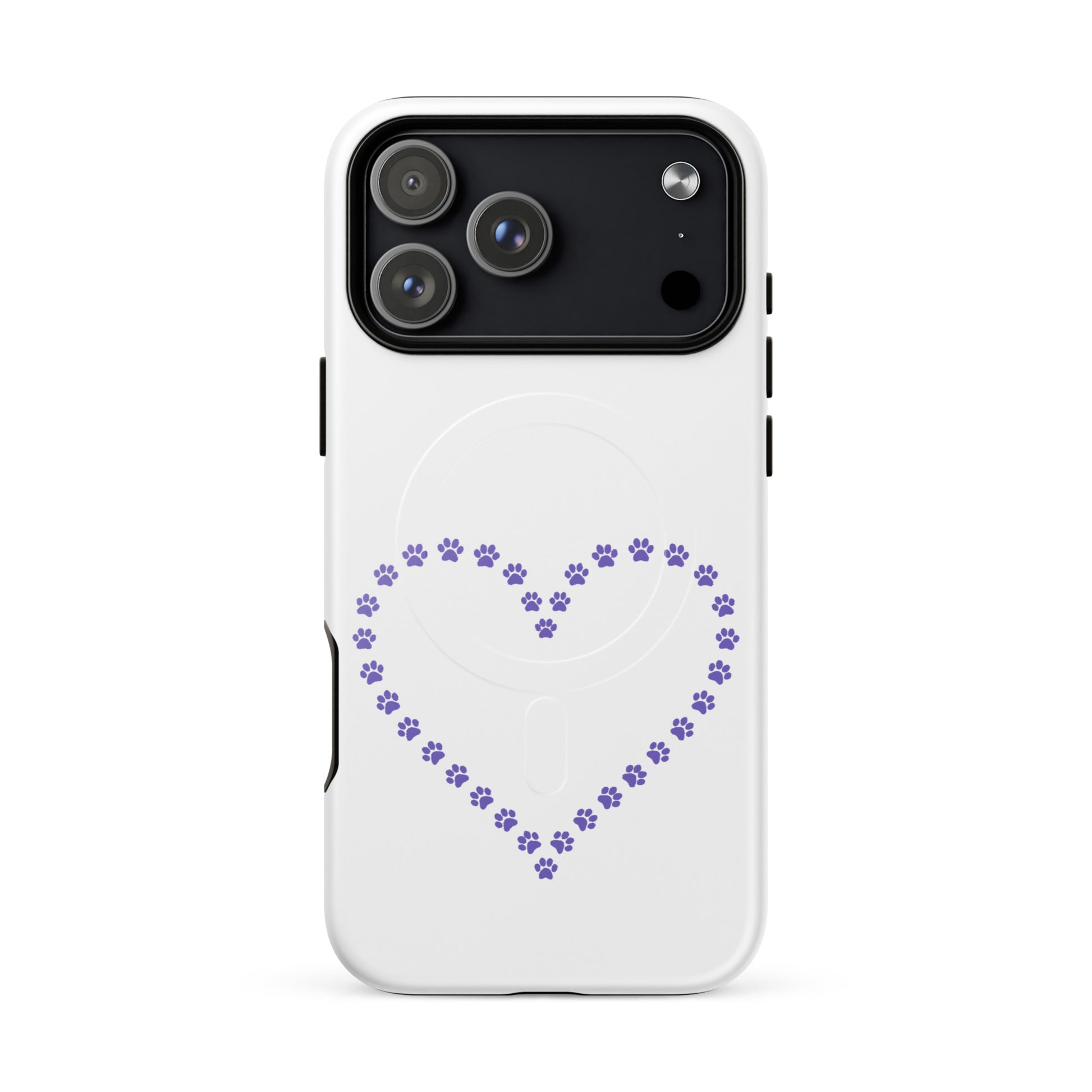 Magnetic Phone Case featuring a whimsical heart design made of paw prints, perfect for pet lovers.