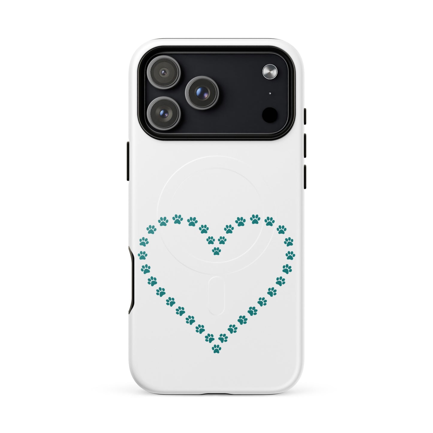 Magnetic Phone Case featuring a heart design made of paw prints, perfect for pet lovers.