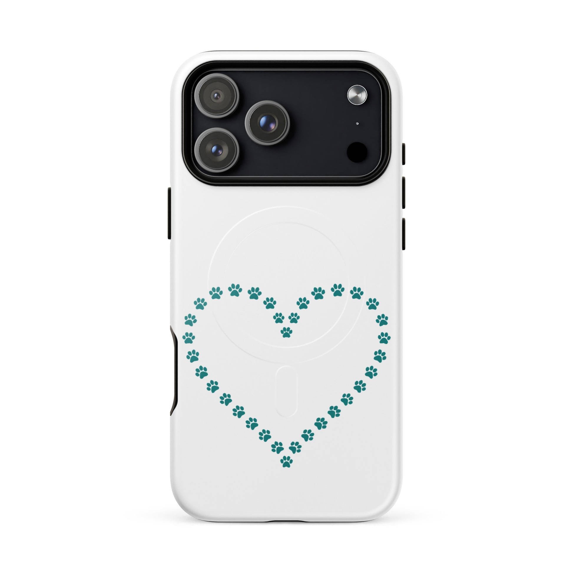 Magnetic Phone Case featuring a heart design made of paw prints, perfect for pet lovers.