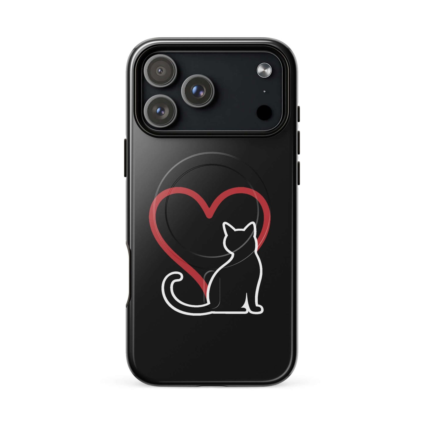 Magnetic Phone Case featuring a minimalist cat design and red heart for cat lovers.