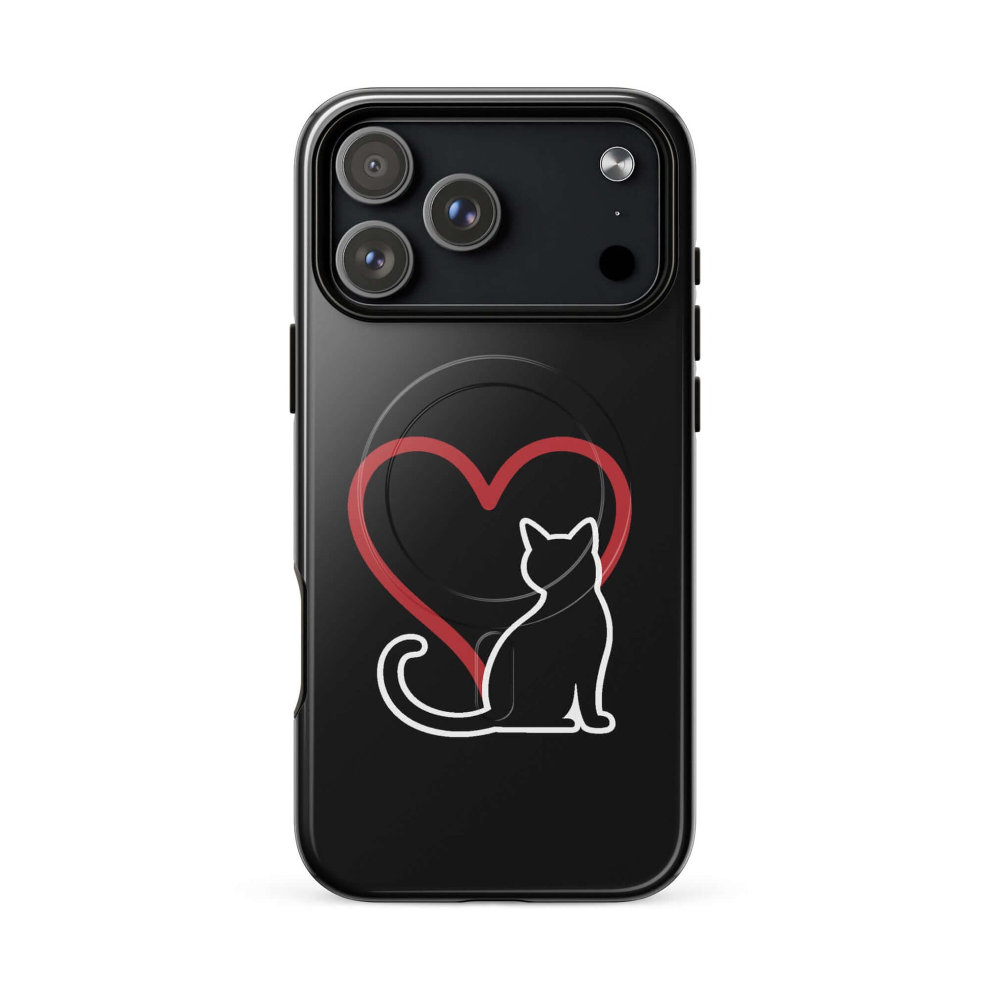 Magnetic Phone Case featuring a minimalist cat design and red heart for cat lovers.