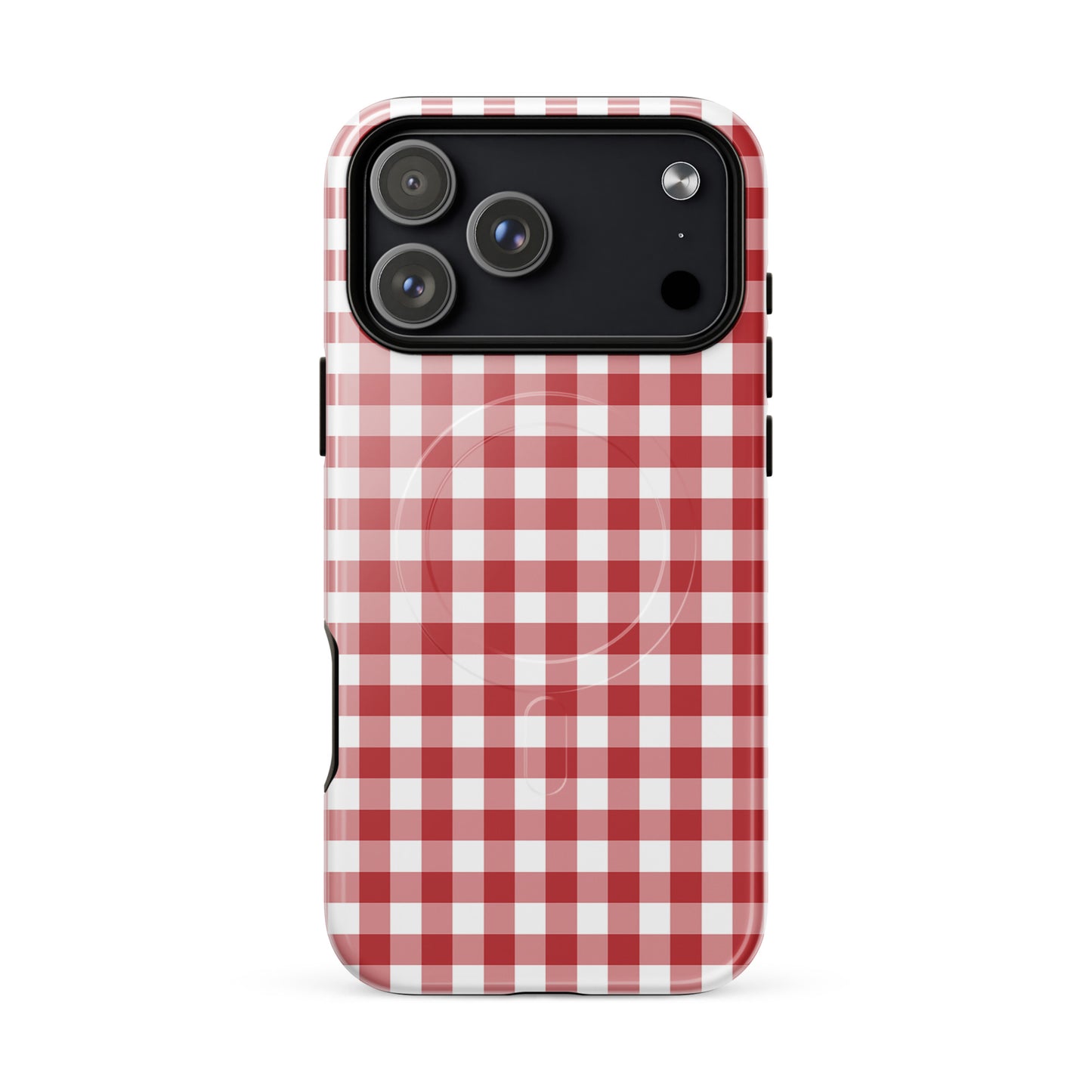 Magnetic Phone Case with red-and-white gingham pattern offers stylish protection and luxury craftsmanship for your device.
