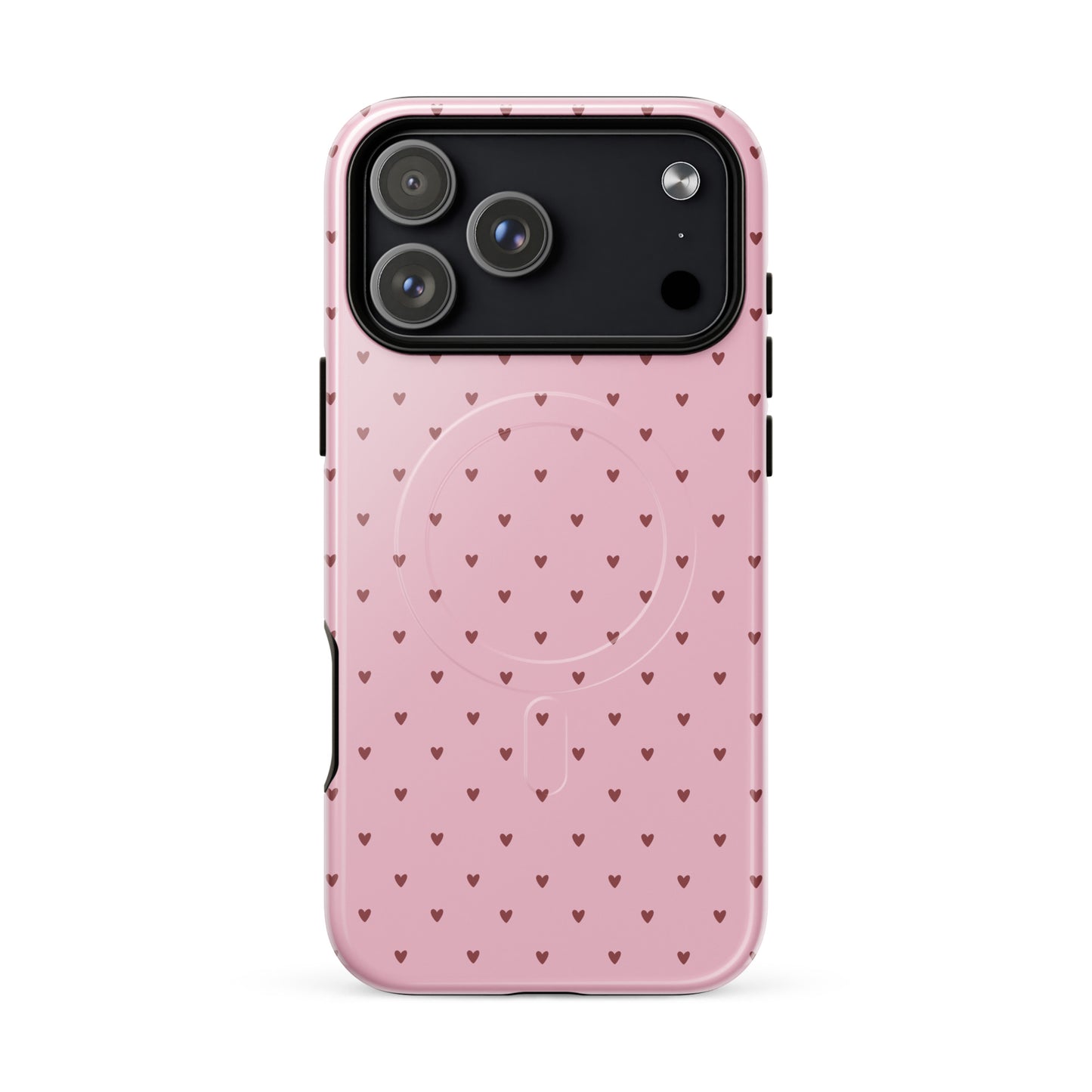 Magnetic Phone Case for iPhone with heart-dot pattern, pink design, minimalist yet stylish and modern.