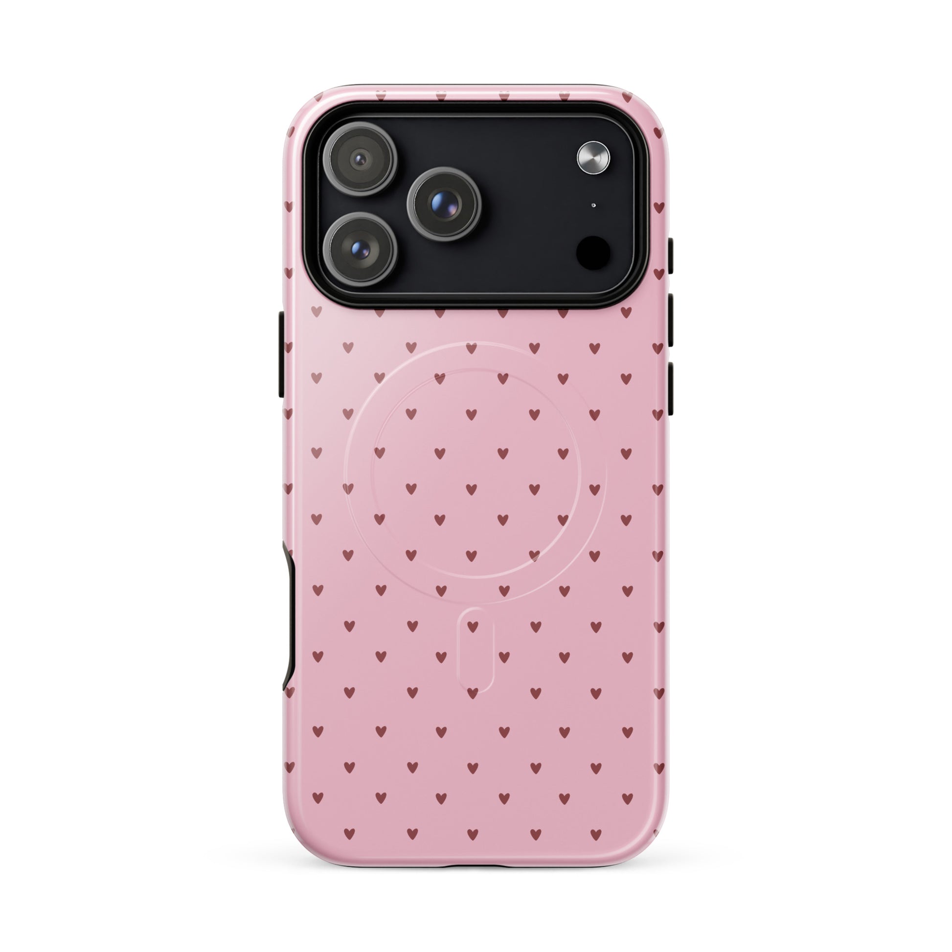Magnetic Phone Case for iPhone with heart-dot pattern, pink design, minimalist yet stylish and modern.