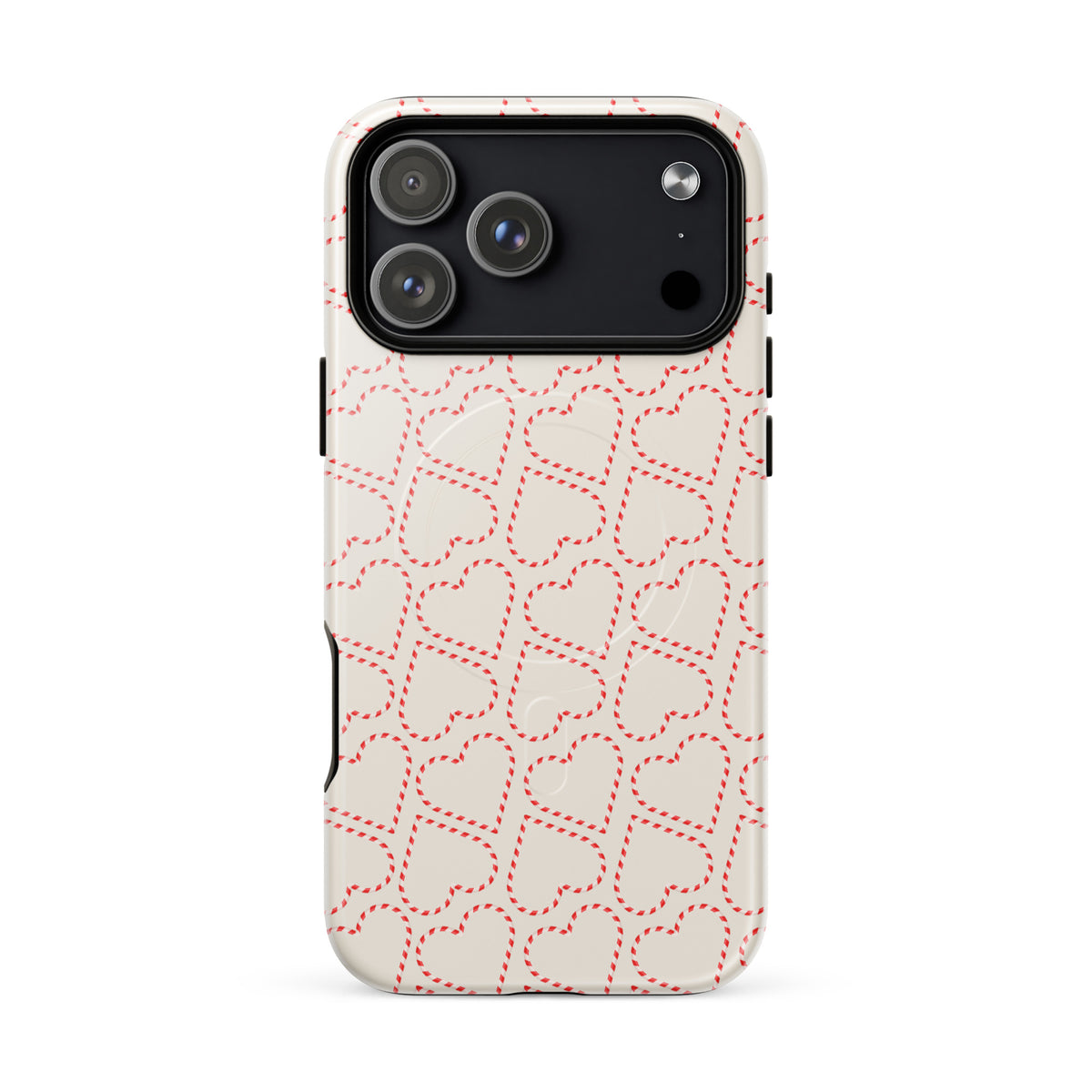 Magnetic Phone Case with festive candy cane heart pattern for iPhone