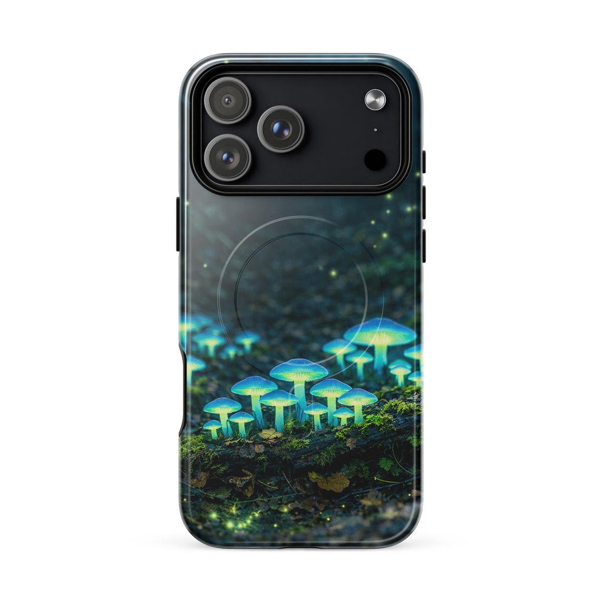 Magnetic Phone Case with glowing bioluminescent mushrooms, featuring a dreamy forest scene for iPhone.