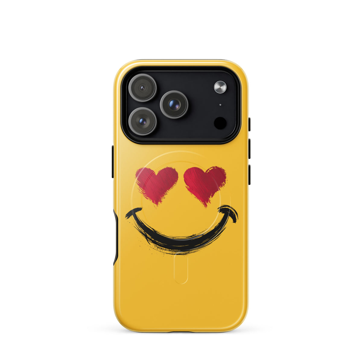 Magnetic Phone Case with heart-eyes smiley art for iPhone, vibrant design adding playful style and premium feel to your device.