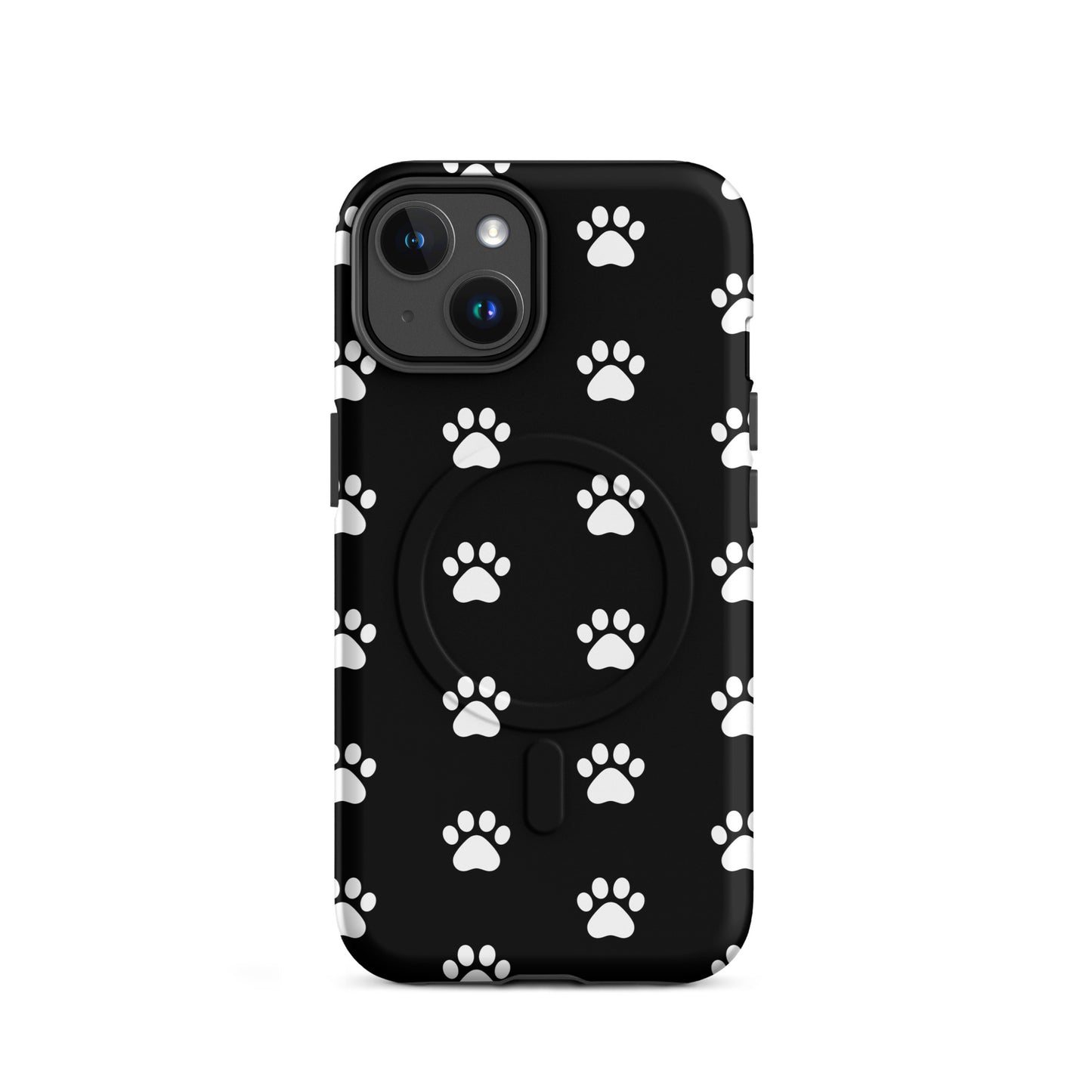 Magnetic Phone Case for iPhone featuring a black paw print design for pet lovers.