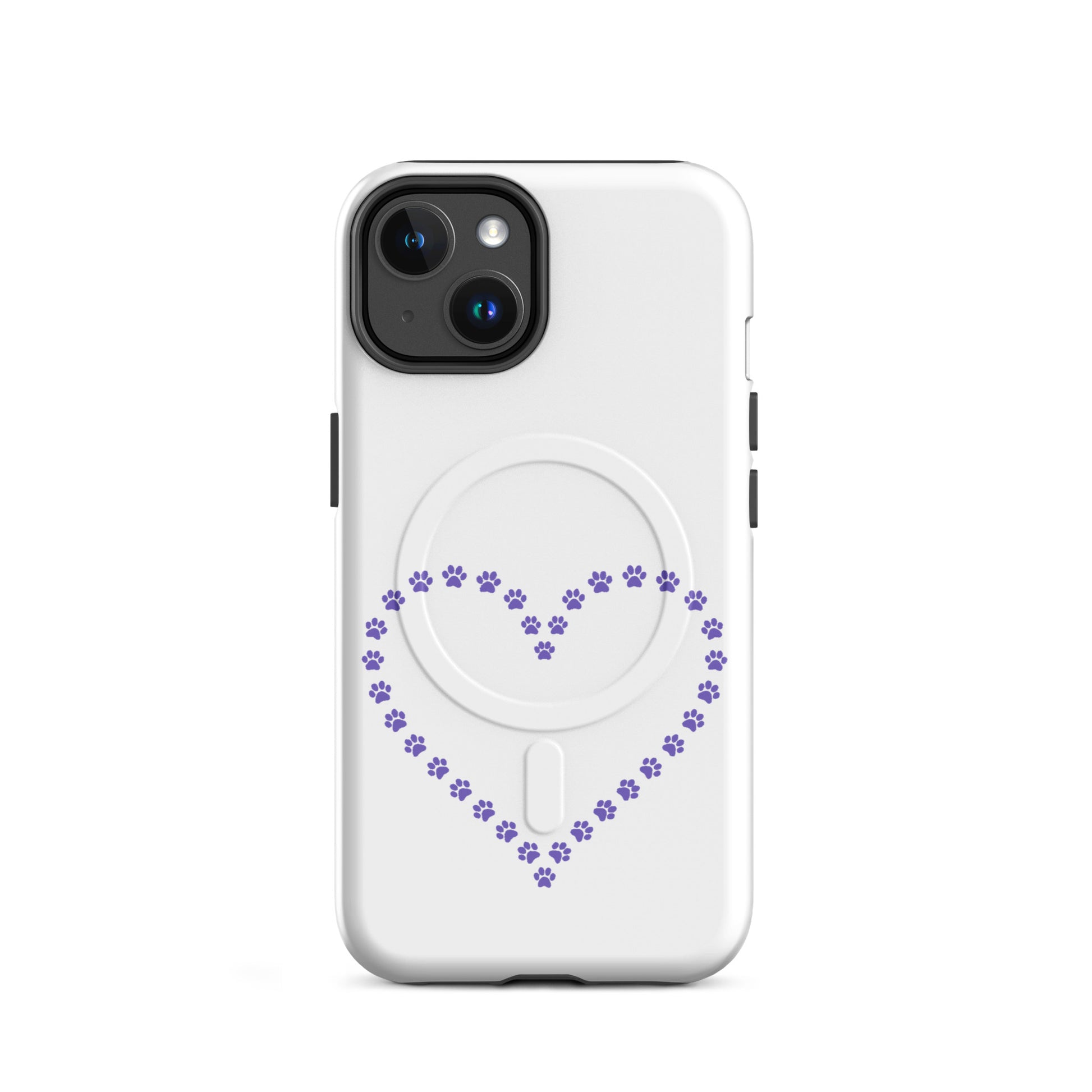 Magnetic Phone Case with paw print heart design for pet lovers, perfect for iPhone.