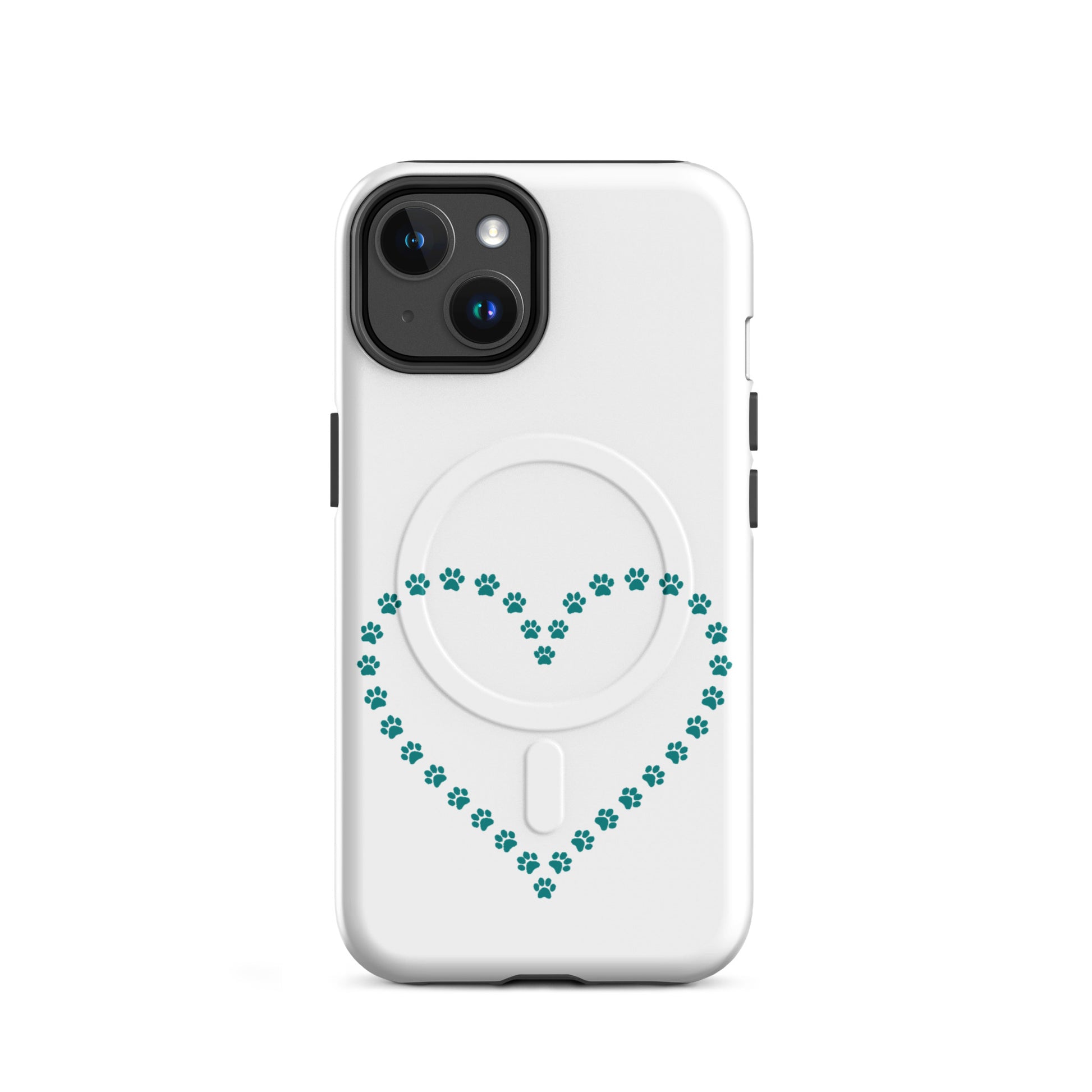 Magnetic Phone Case featuring a heart design made of paw prints, perfect for pet lovers.