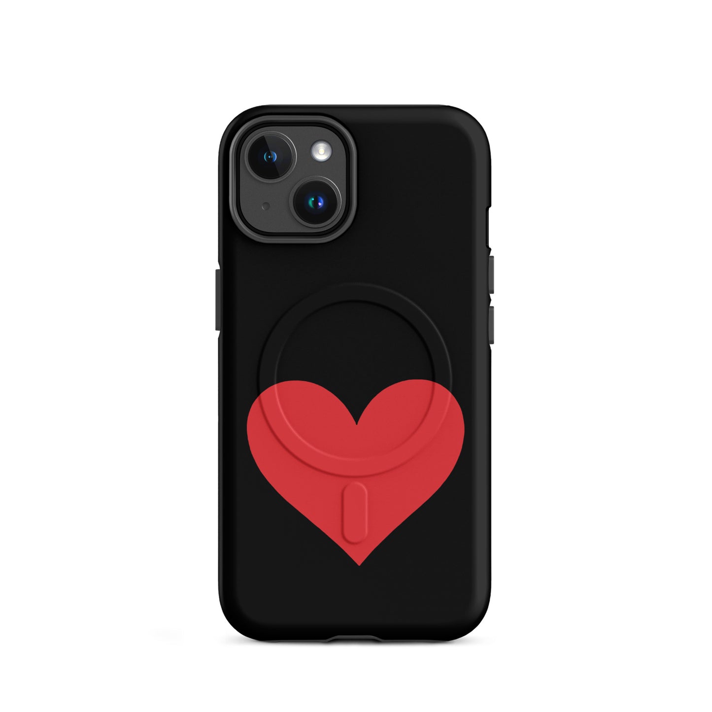 Magnetic Phone Case featuring a bold heart design in red on a black background for iPhone.
