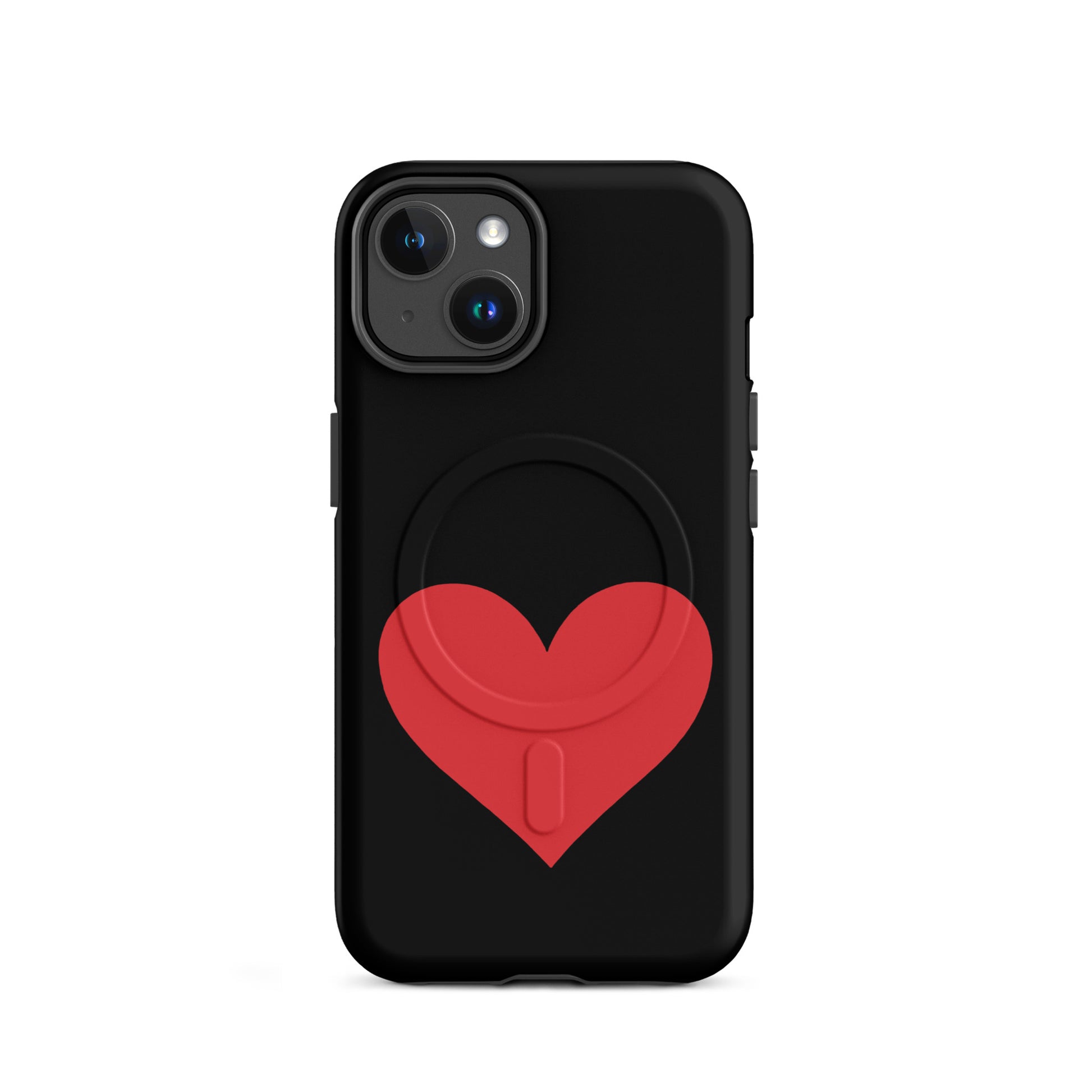 Magnetic Phone Case featuring a bold heart design in red on a black background for iPhone.