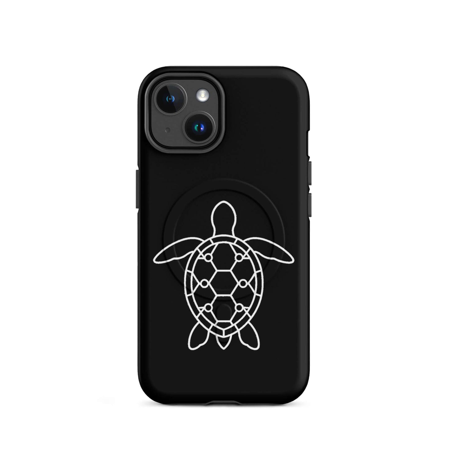 Magnetic Phone Case featuring a minimalist sea turtle silhouette on a sleek black background.
