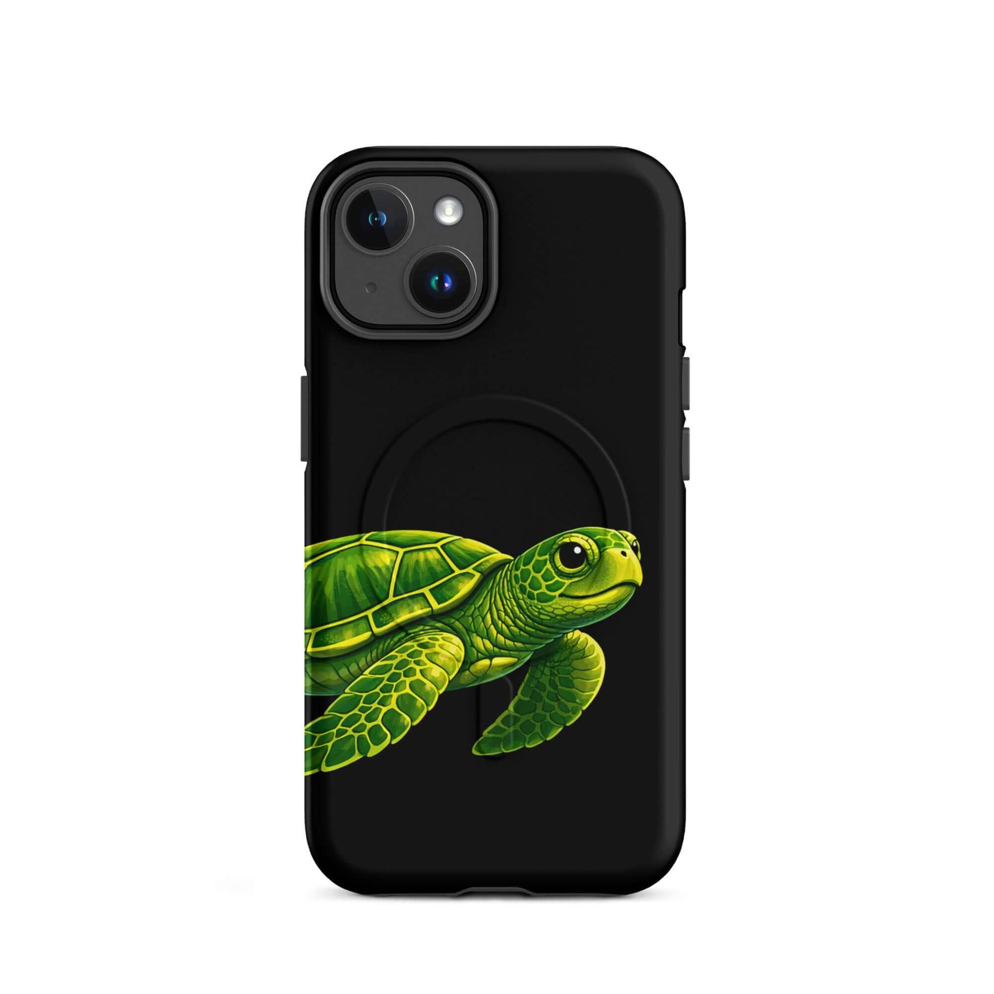 Magnetic Phone Case featuring a vibrant sea turtle design on a black background for style and protection.