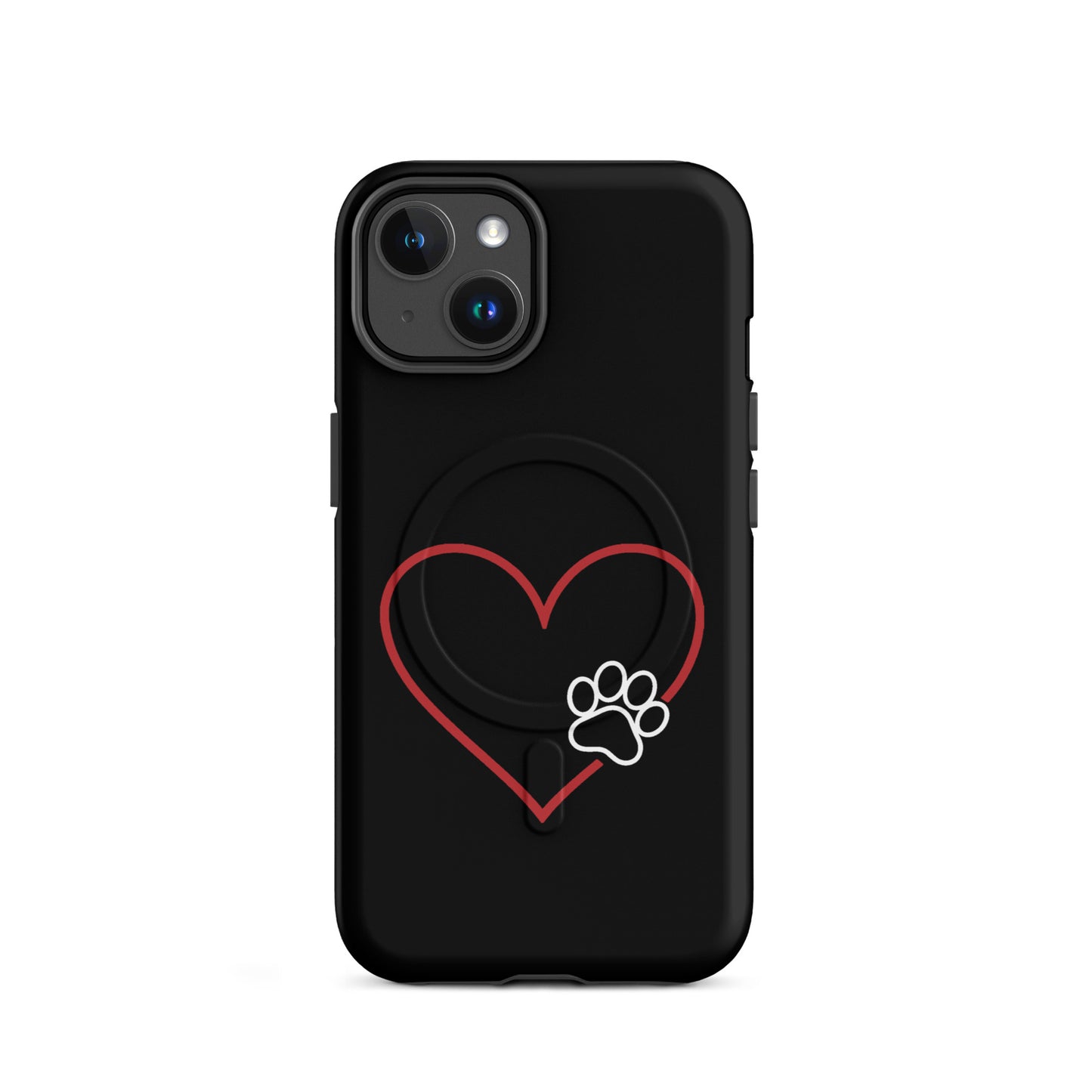 Magnetic Phone Case with heart and paw print design for iPhone, offering stylish and protective solution for pet lovers.