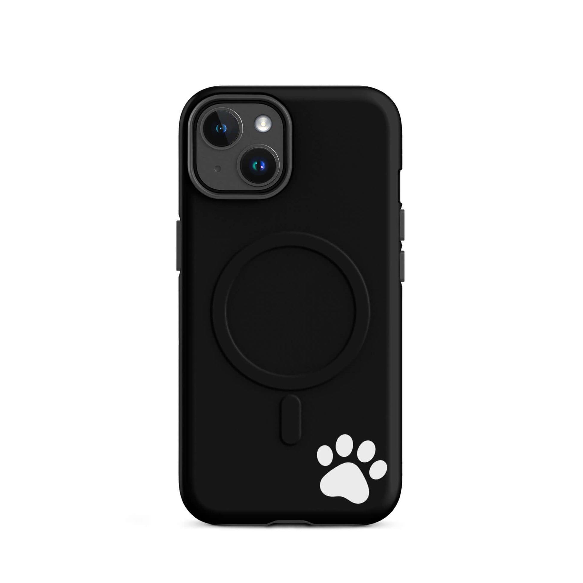 Magnetic Phone case with black sleek design and white paw print, compatible with iPhone, offering minimalist style and protection.