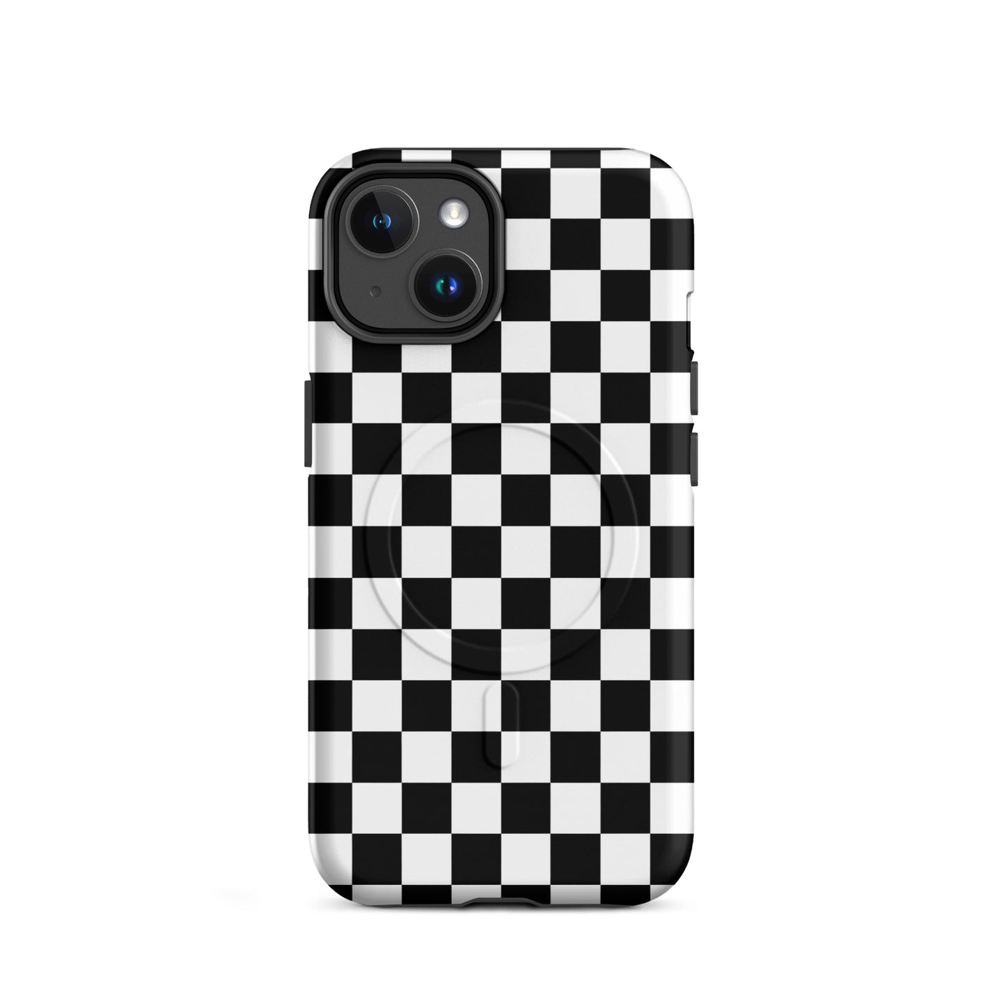 Magnetic Phone Case with bold black-and-white checkered pattern for iPhone, adding a playful and stylish touch to your device.
