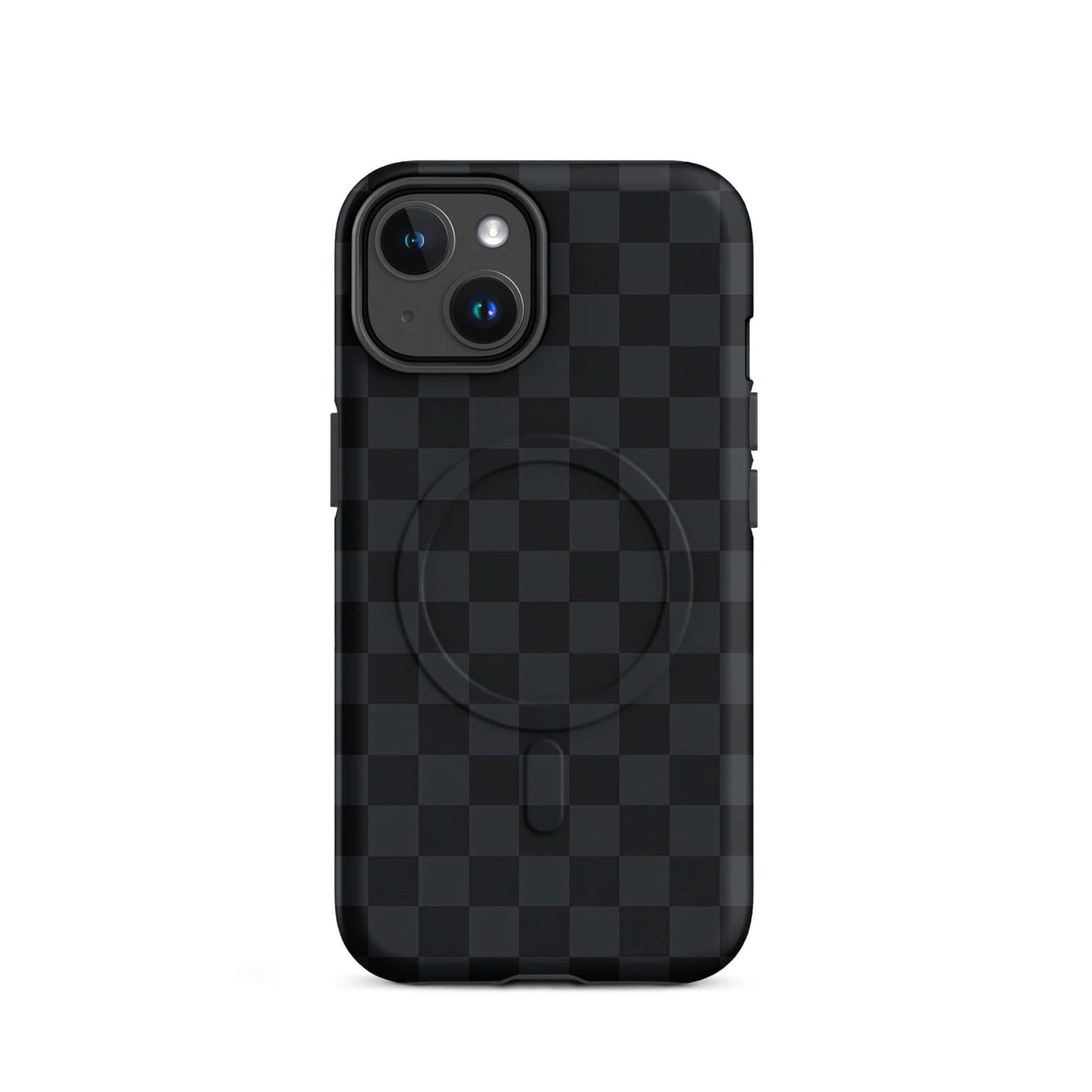 Magnetic Phone Case with black and charcoal checkered design for iPhone, providing stylish and modern protection.