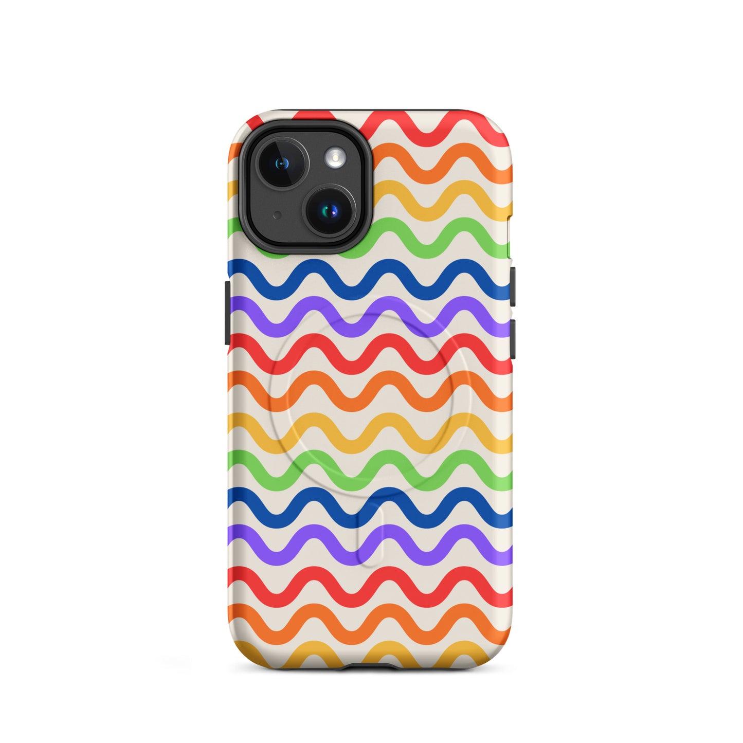 Magnetic Phone Case for iPhone with wavy rainbow pattern, providing vibrant design and robust protection.