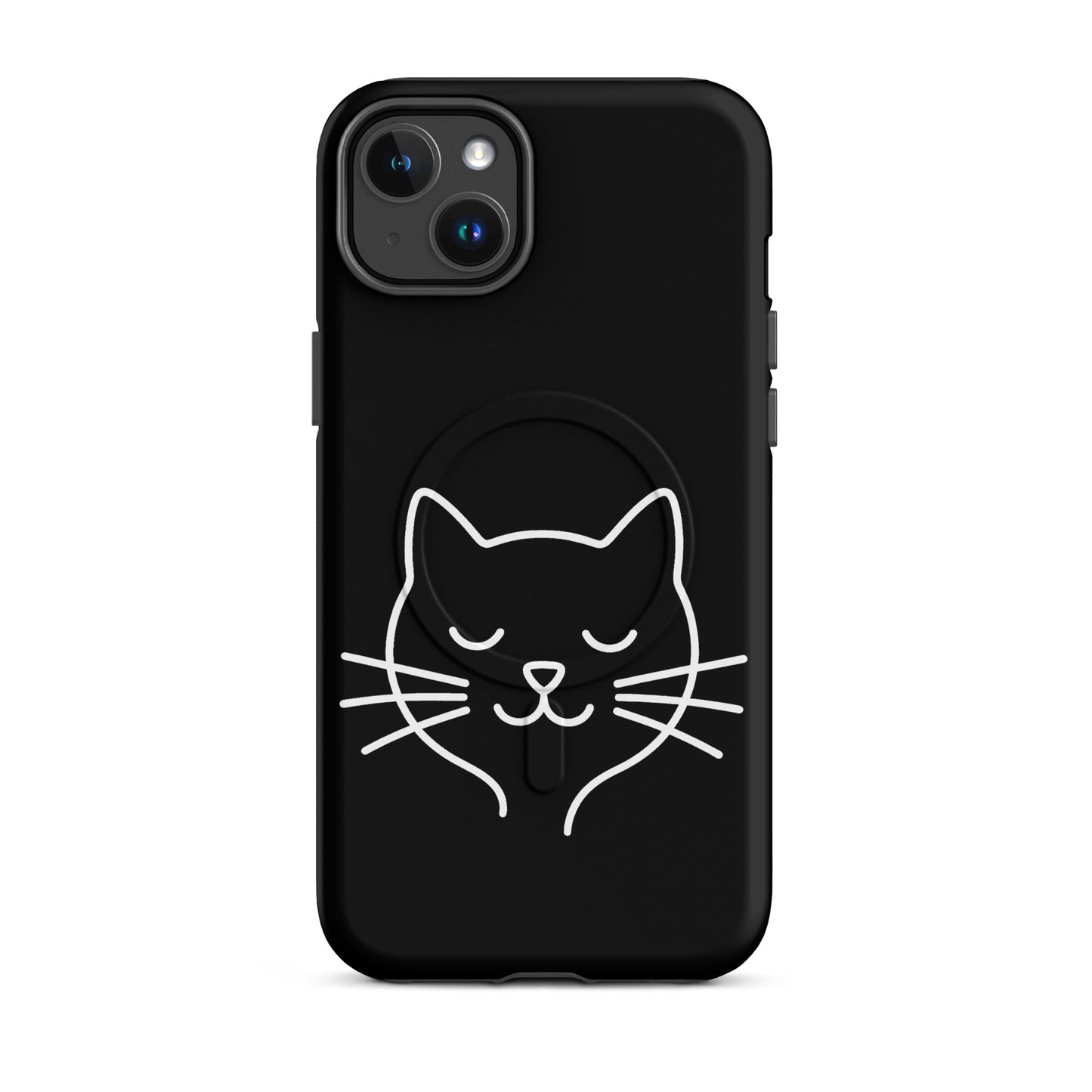 Magnetic Phone Case for iPhone with cute minimalist cat line art design in black