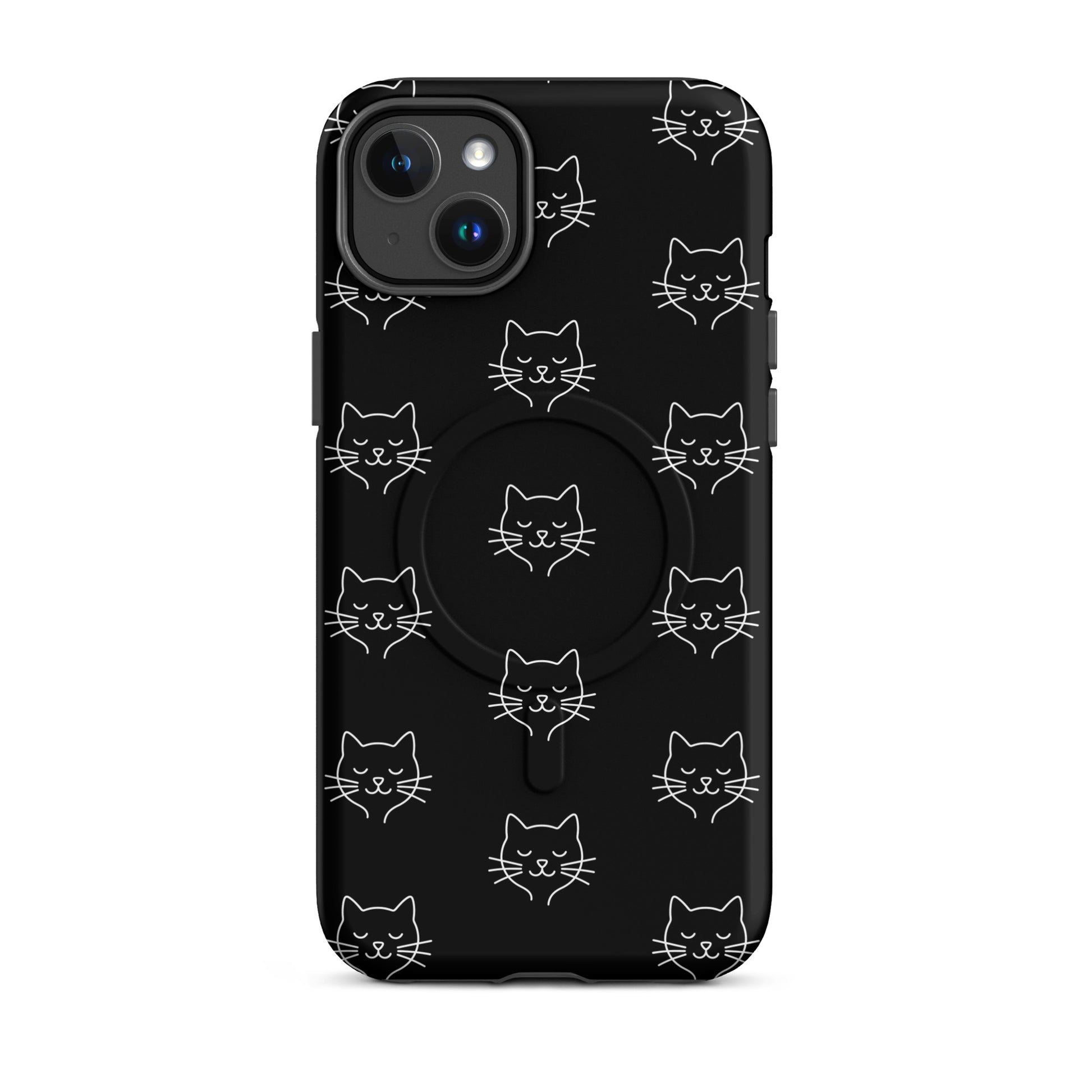 Magnetic Phone Case featuring a cute minimalist cat pattern design for iPhone, ideal for cat lovers.