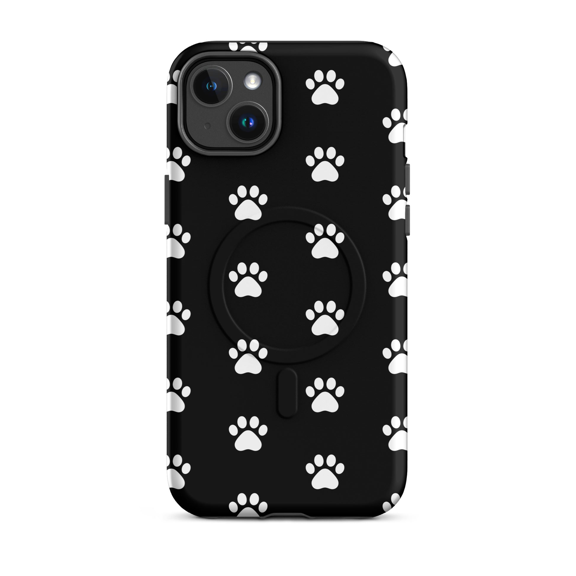 Magnetic Phone Case with paw print design for pet lovers, featuring a playful aesthetic in black and white.