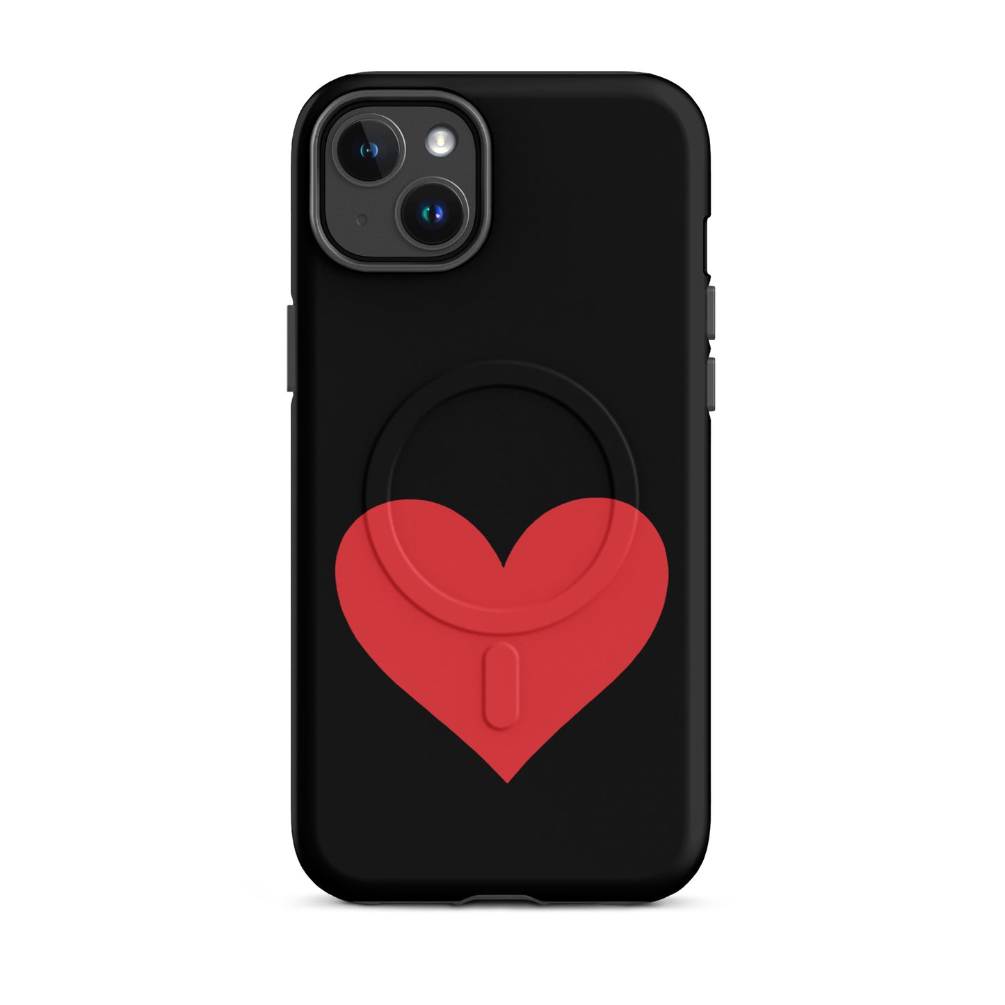 Magnetic Phone Case featuring a bold red heart design on a sleek black background.