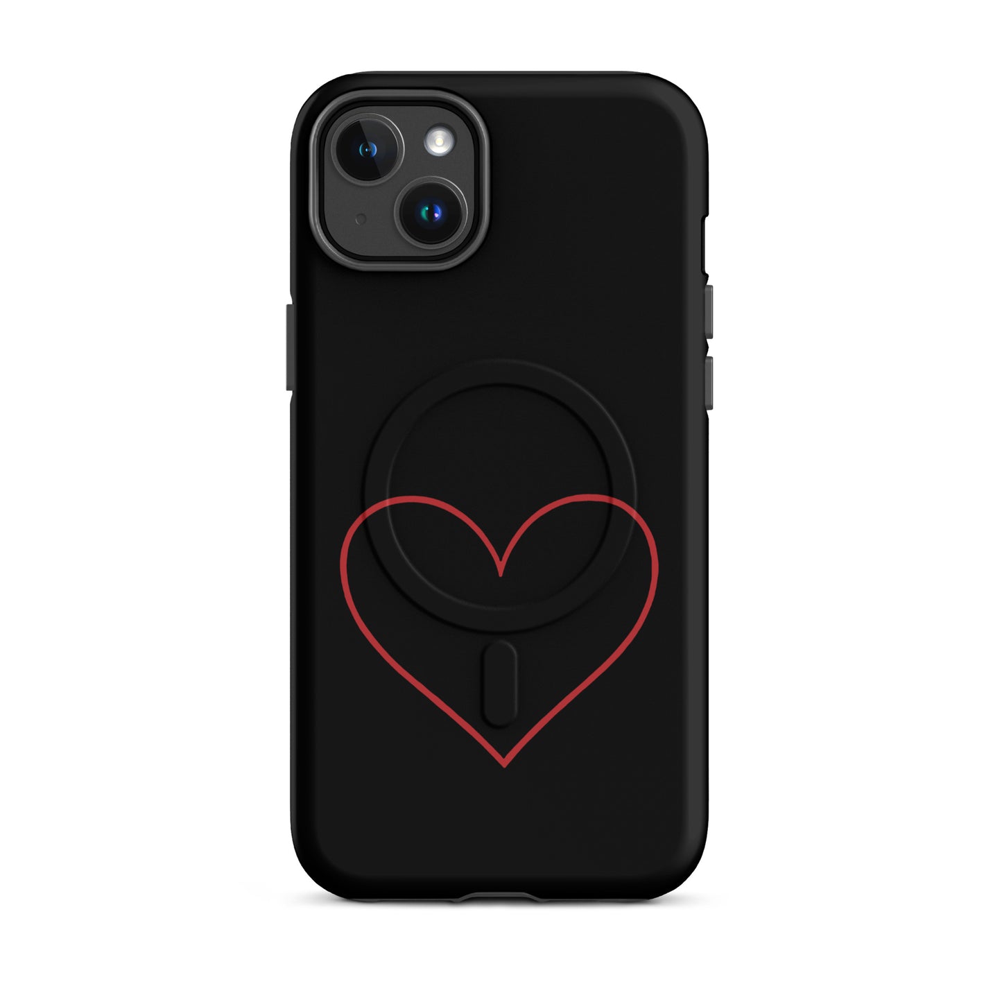 Magnetic Phone Case for iPhone featuring minimalist crimson heart design on sleek black background.