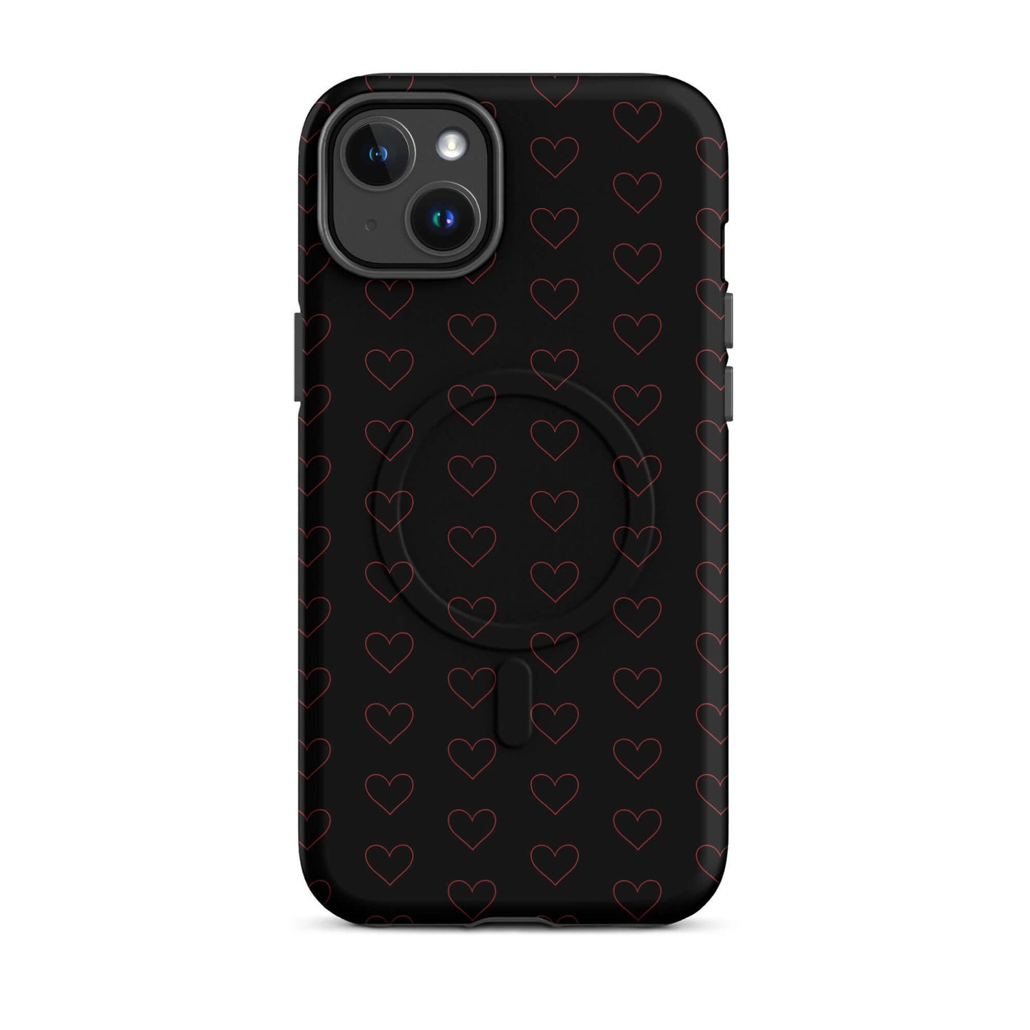 Magnetic Phone Case with elegant black background and crimson heart pattern for a stylish look.