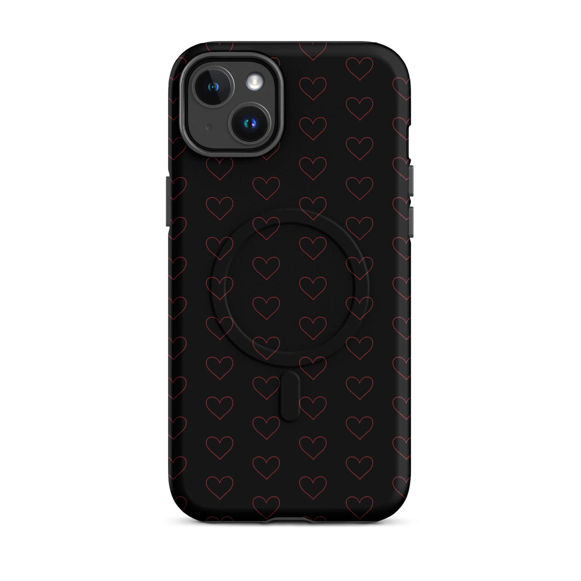 Magnetic Phone Case with elegant black background and crimson heart pattern for a stylish look.