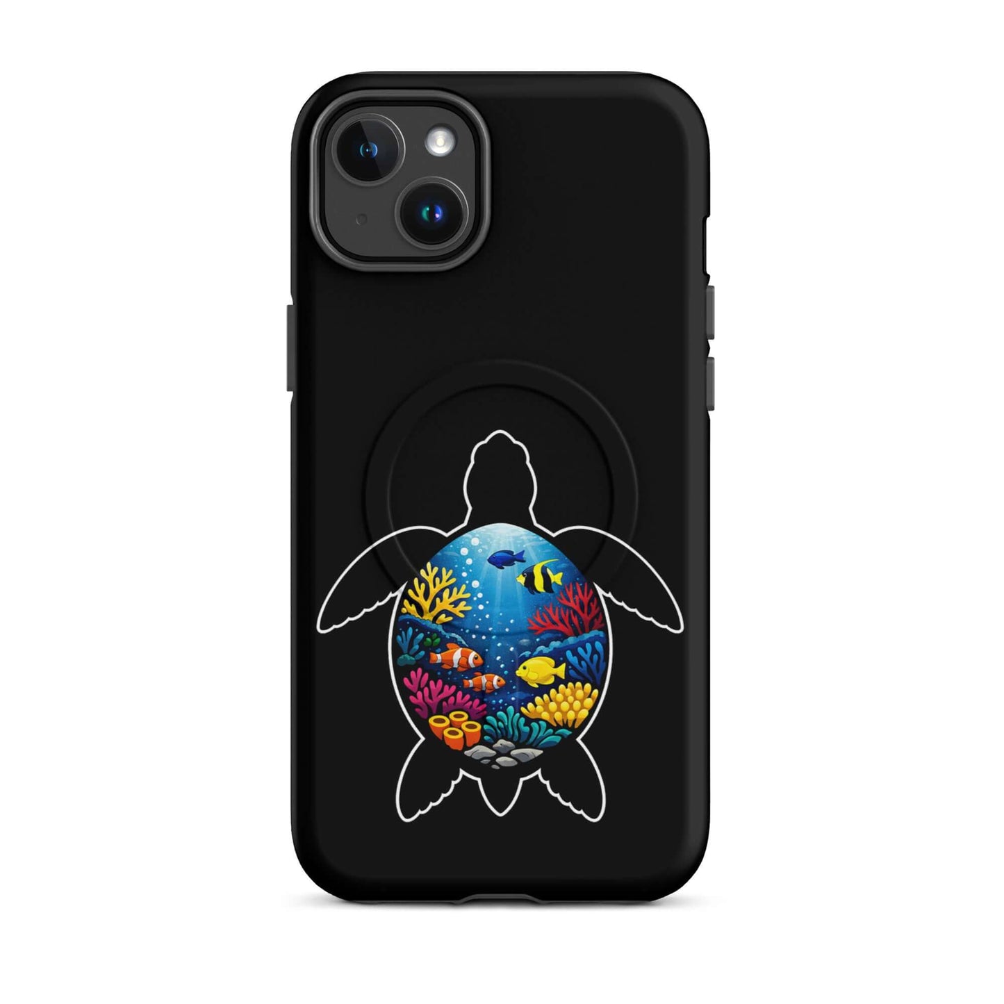 Magnetic Phone Case featuring vibrant sea turtle reef design for iPhone with colorful marine life scene.