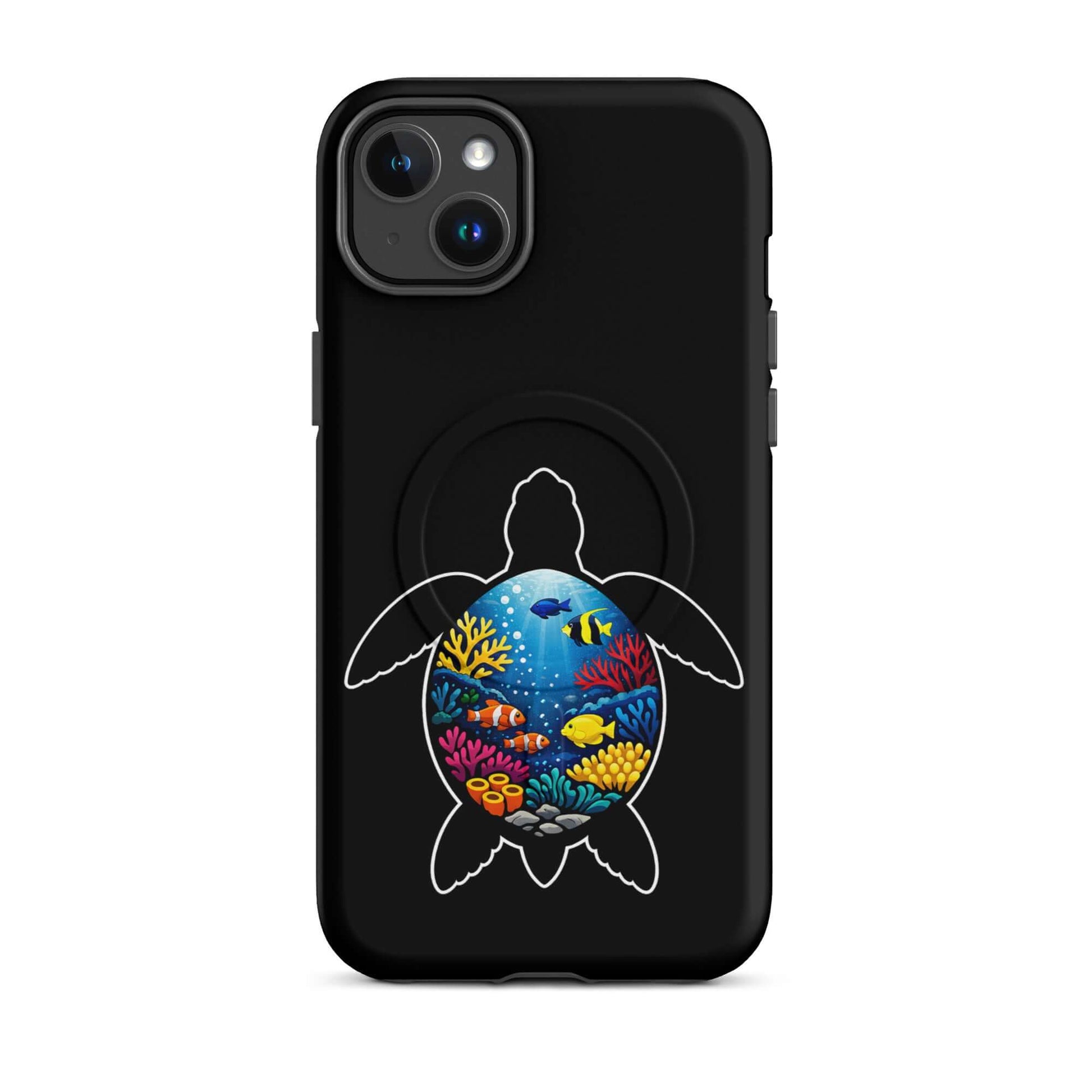 Magnetic Phone Case featuring vibrant sea turtle reef design for iPhone with colorful marine life scene.