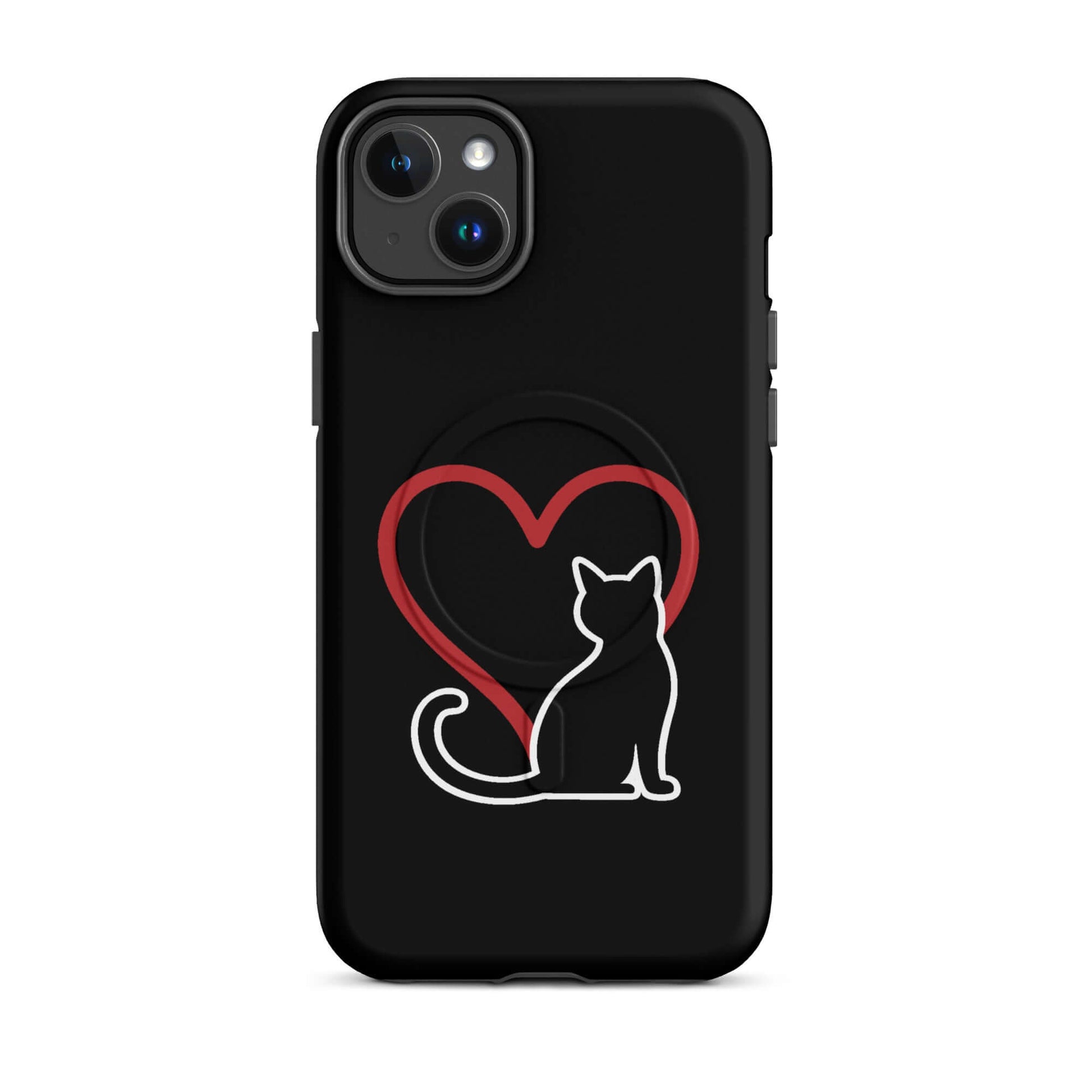 Magnetic Phone Case featuring a minimalist cat design with a heart, perfect for cat lovers.