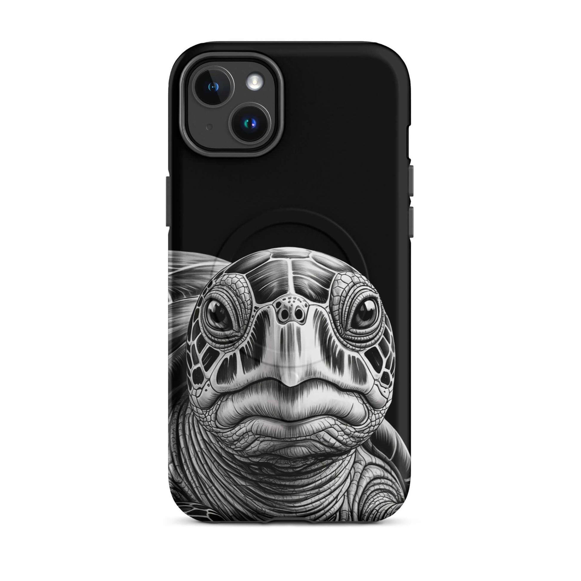 Magnetic Phone Case for iPhone with hyper-realistic ancient sea turtle art design, showcasing intricate details and protection.