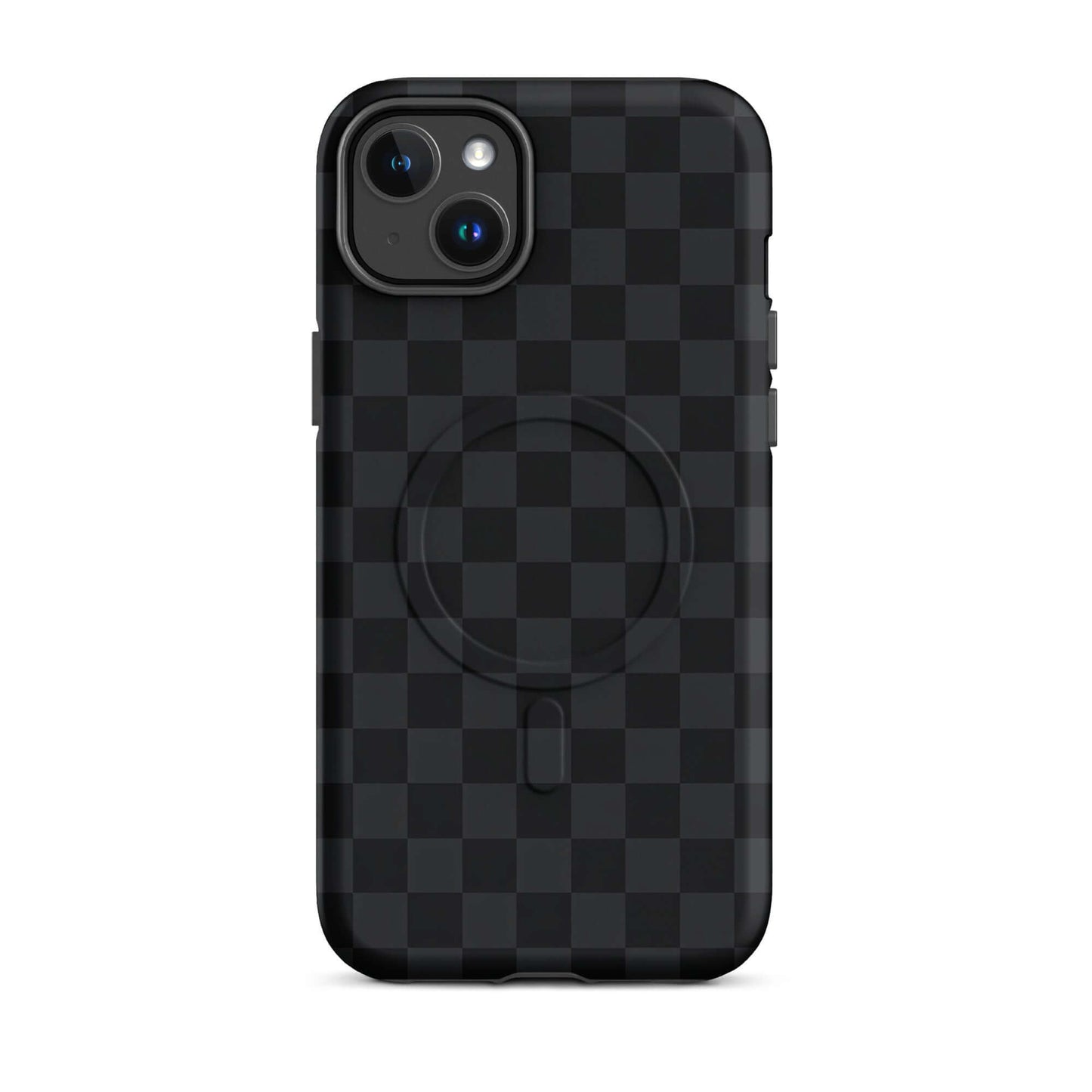 Magnetic Phone Case with black and charcoal checkered design for iPhone, offering sleek and stylish protection.