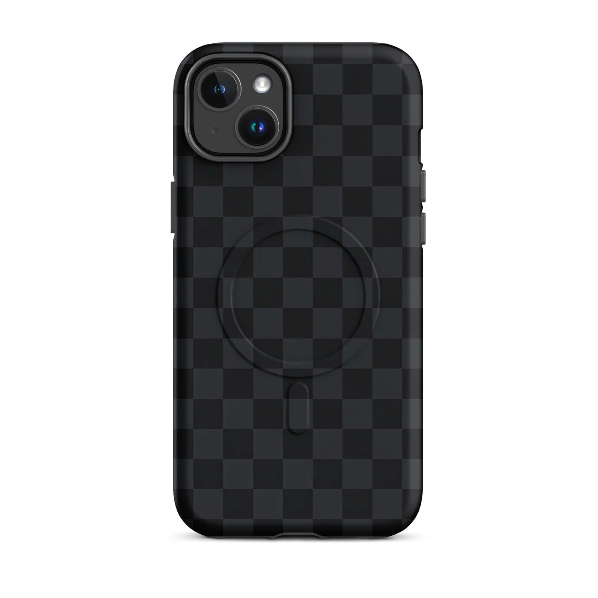 Magnetic Phone Case with black and charcoal checkered design for iPhone, offering sleek and stylish protection.