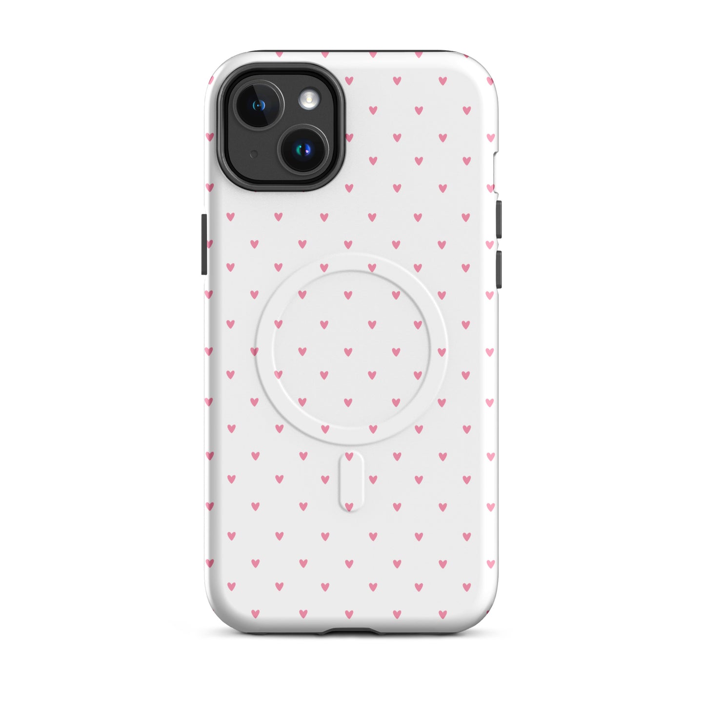 Magnetic Phone Case for iPhone with heart-dot pattern on white background, combining cute and stylish design.