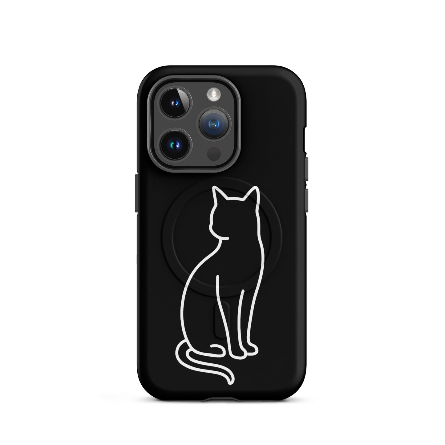 Magnetic Phone Case featuring a stylish cat design on a black background, perfect for cat lovers and device protection.
