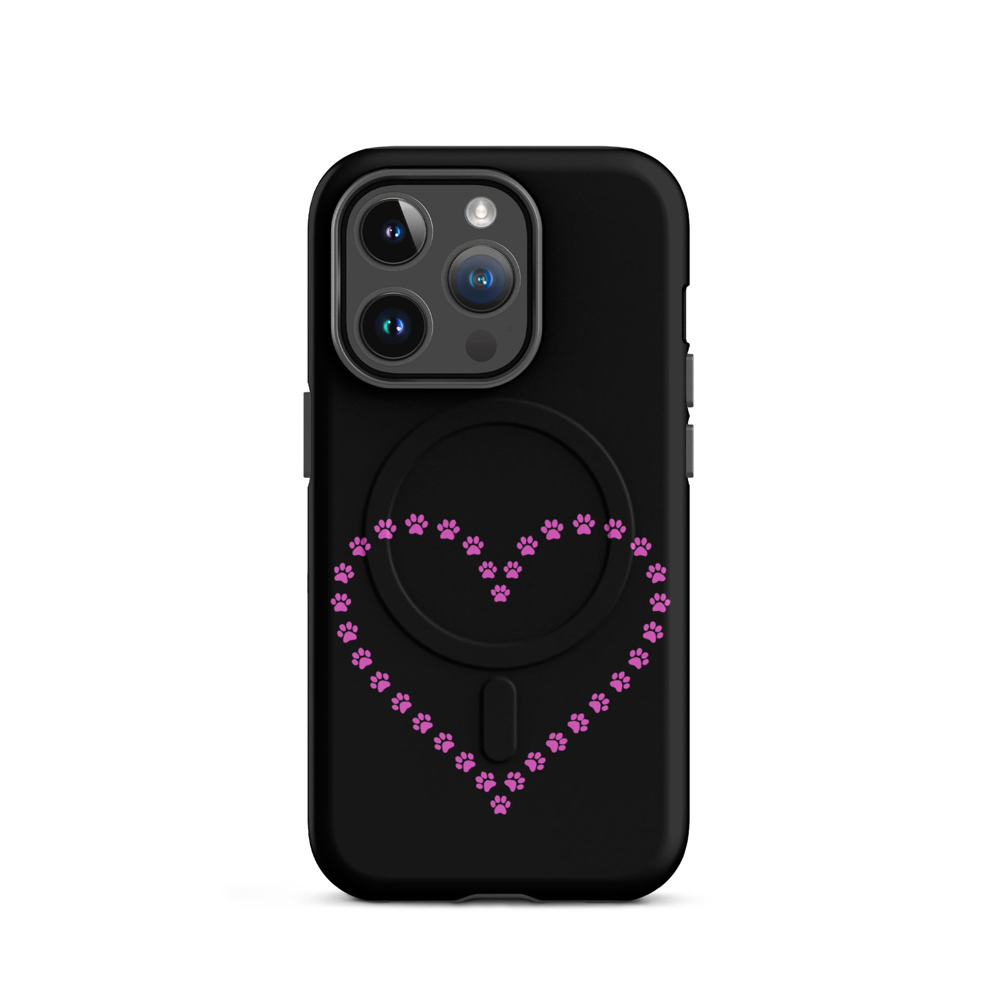 Magnetic Phone Case for iPhone with paw print heart design, perfect for pet lovers.