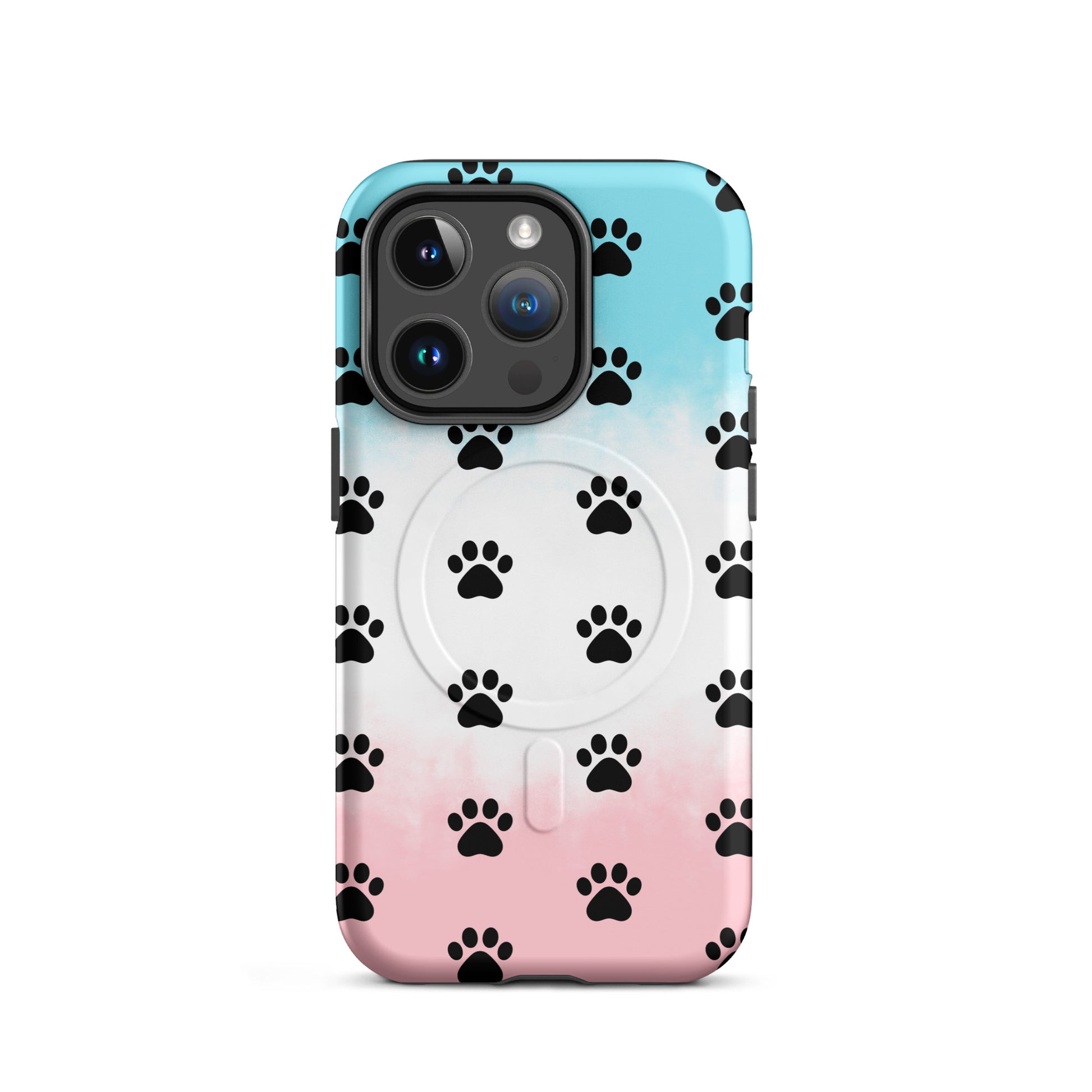 Magnetic Phone Case featuring a playful paw print design for pet lovers with a colorful gradient background.