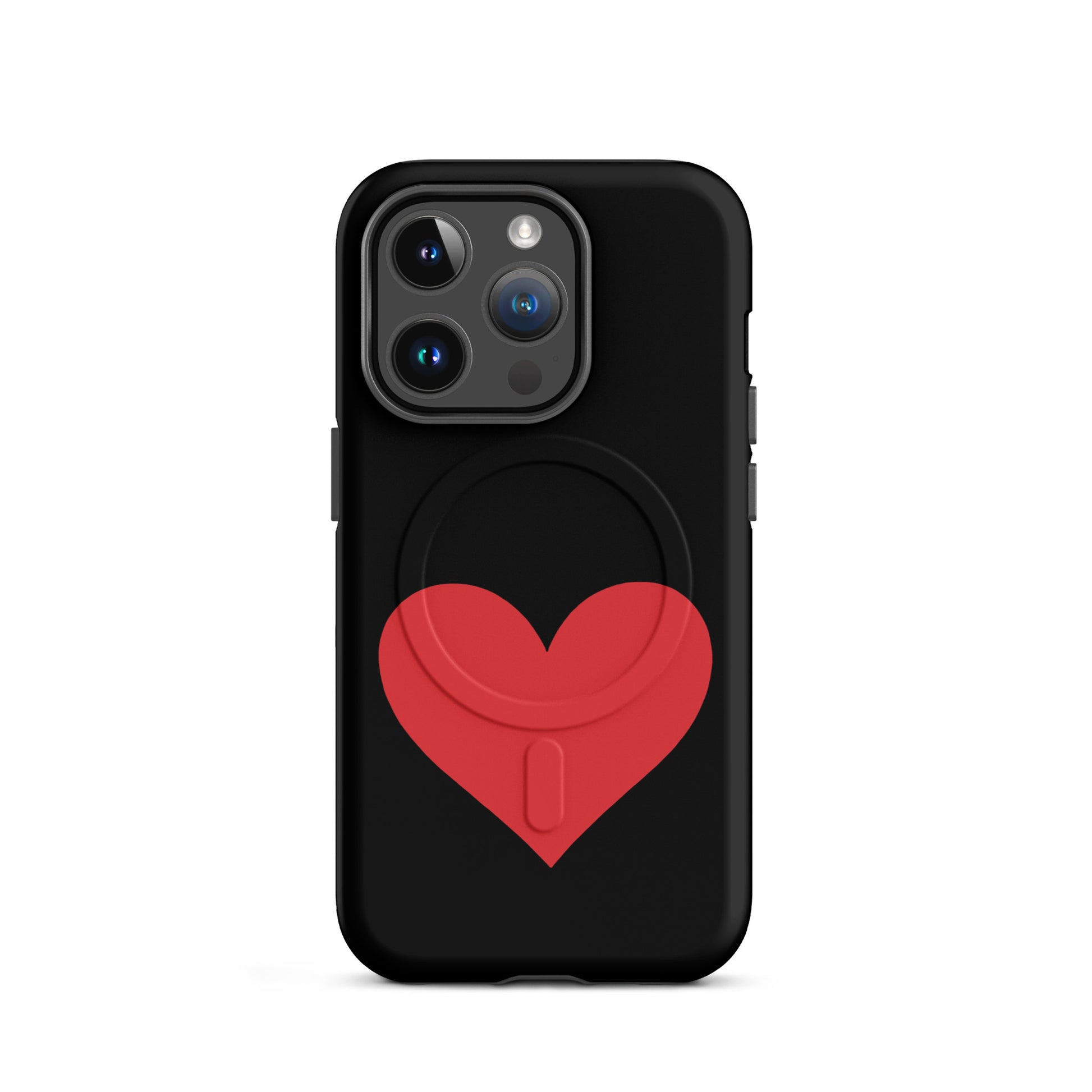 Magnetic Phone Case featuring a vibrant red heart design on a black background for iPhone.