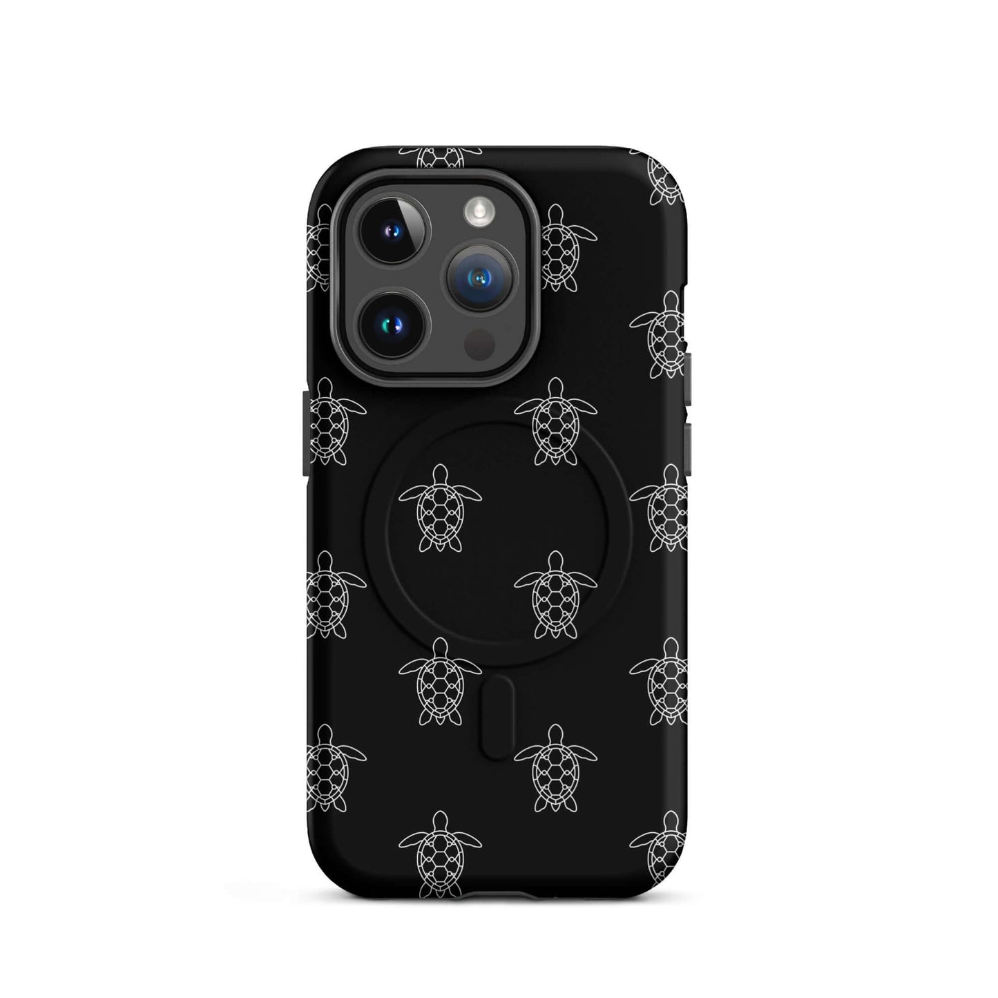 Magnetic Phone Case for iPhone featuring minimalist sea turtle pattern on a black background.