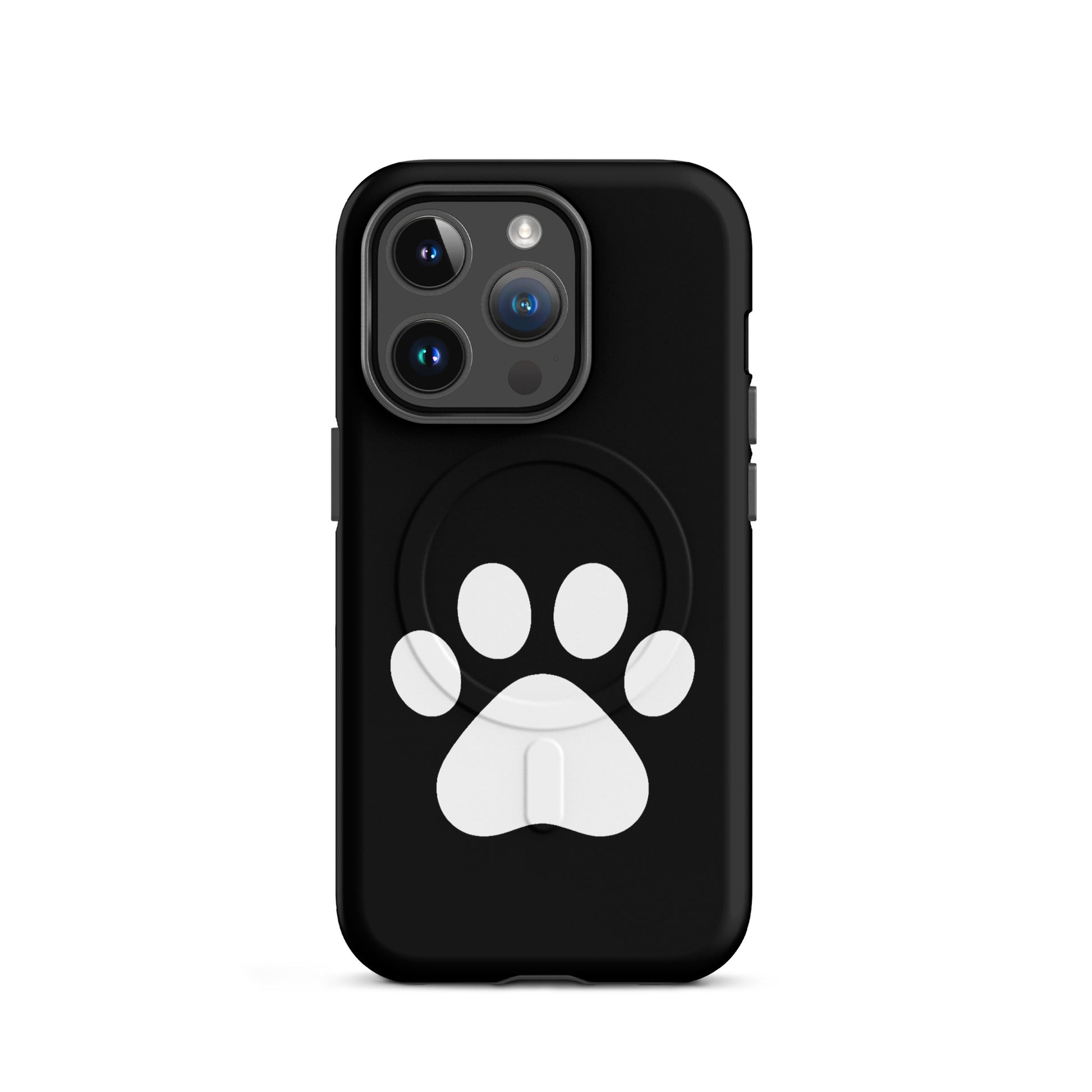 Magnetic Phone Case featuring a minimalist white paw print design on a sleek black background, perfect for pet lovers.