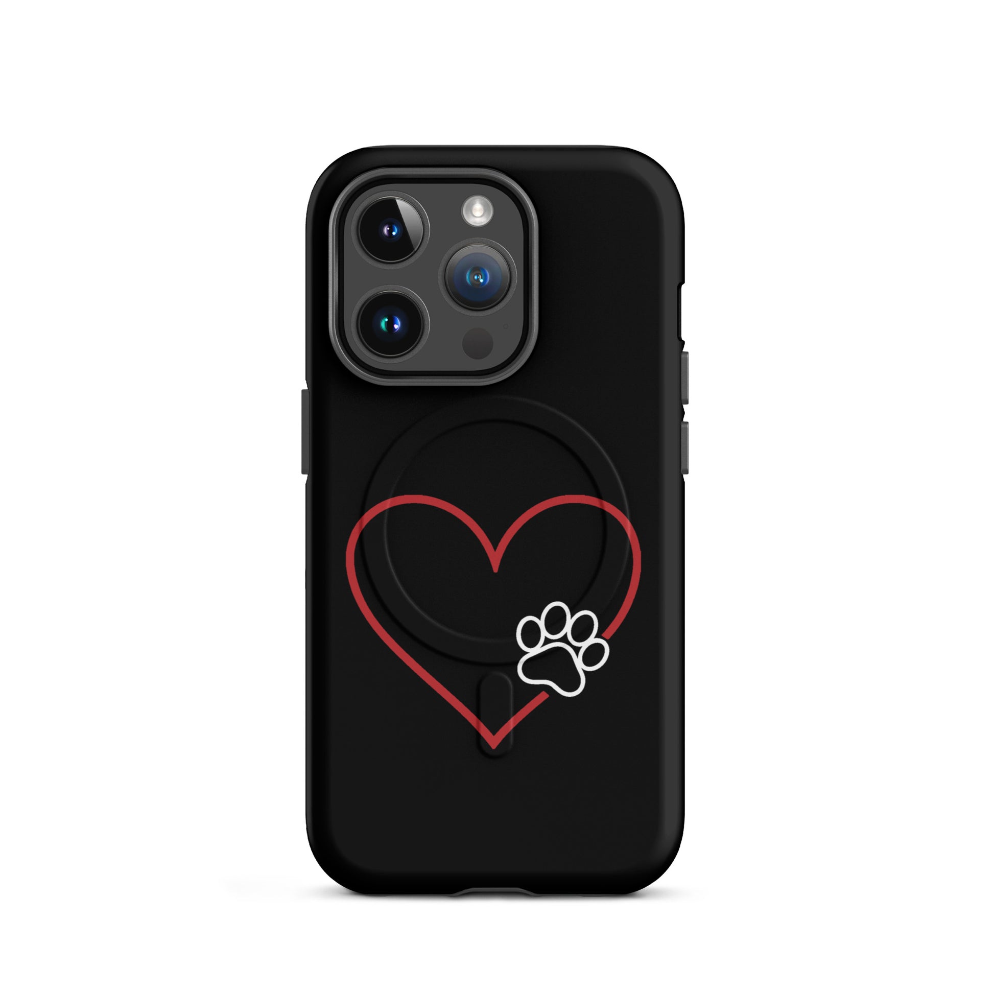 Magnetic Phone Case for iPhone featuring elegant heart and paw print design for pet lovers.
