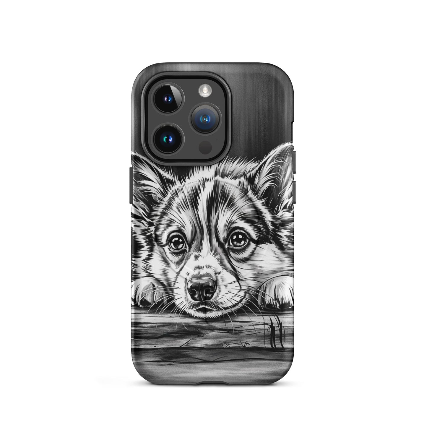 Magnetic Phone Case for iPhone with elegant black-and-white puppy art, offering premium protection and a refined gallery-style look.