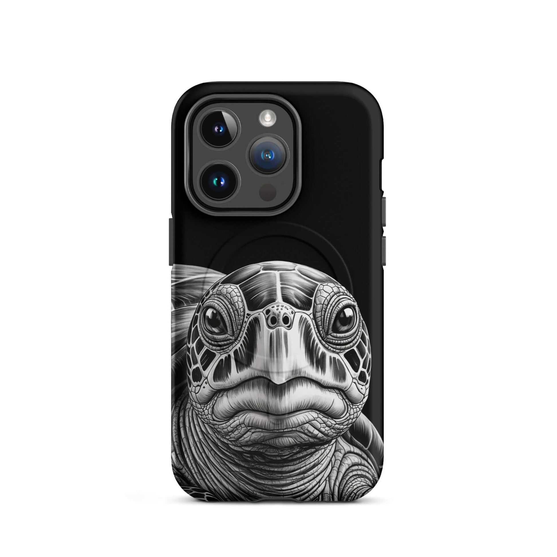 Magnetic Phone Case for iPhone featuring an ancient sea turtle art with black-and-white sketch design for protection.